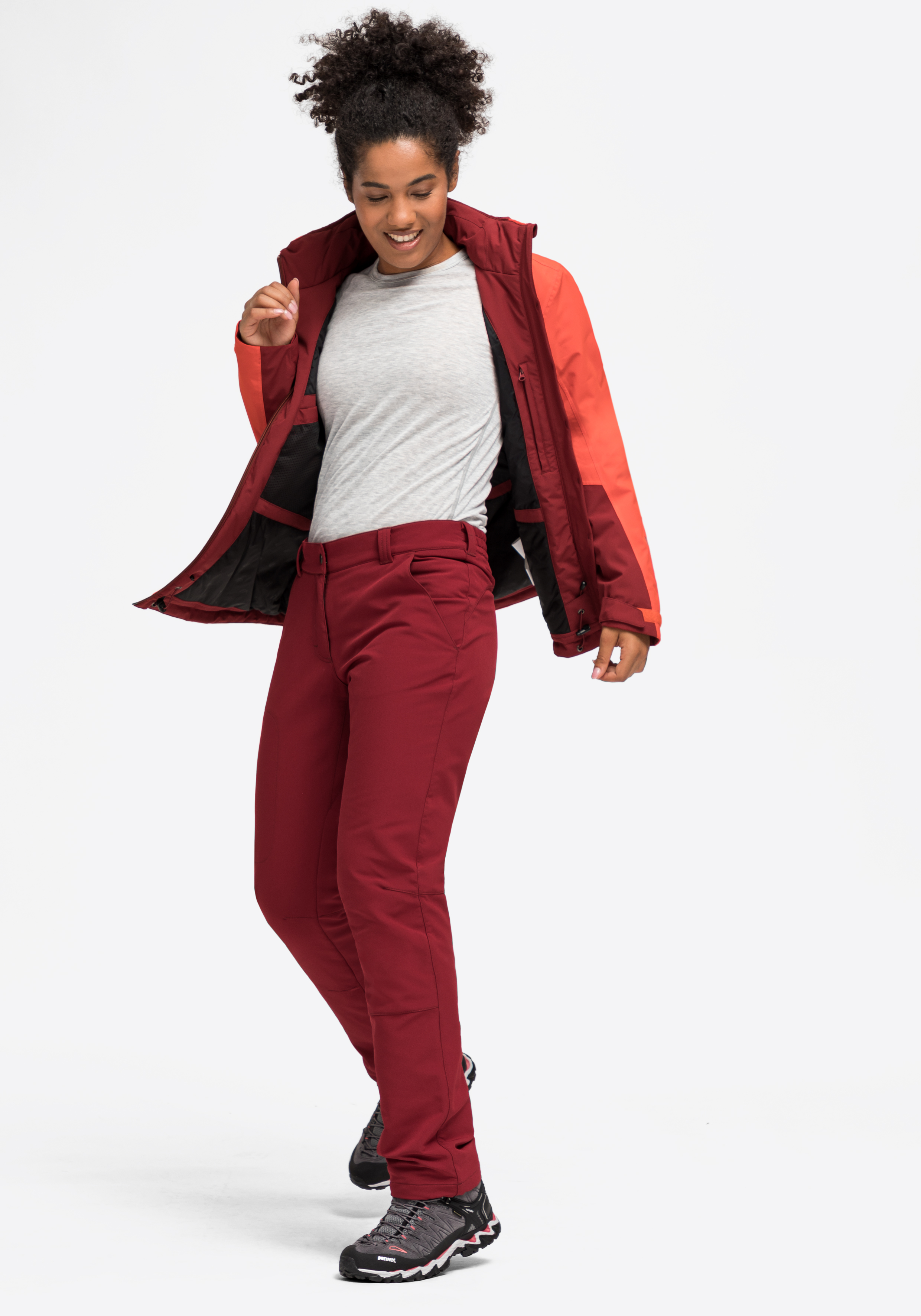 jacke, rot, softshell, anorak, schuhe