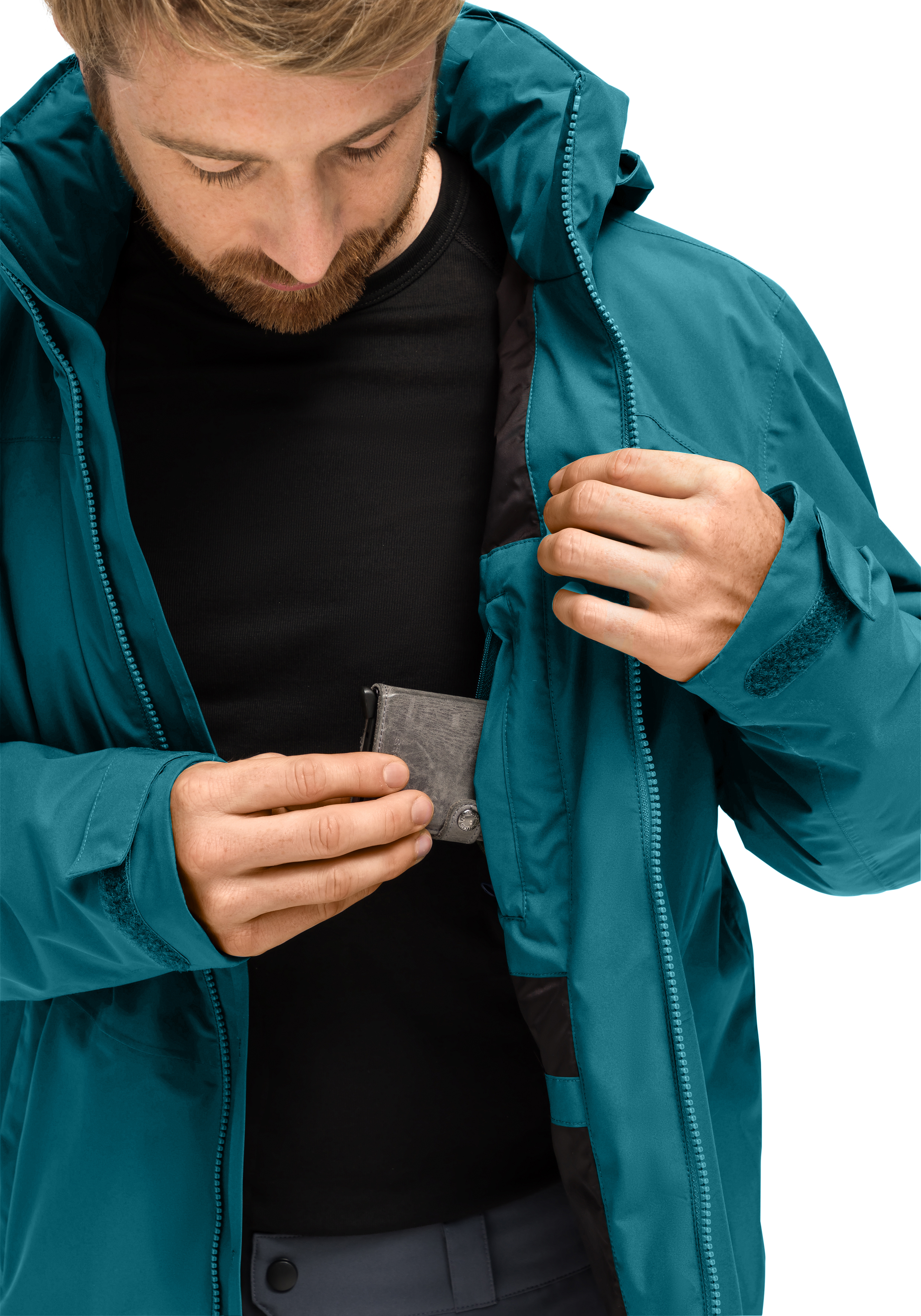 jacke, teal, reissverschluss, mittelalter, geldbörse