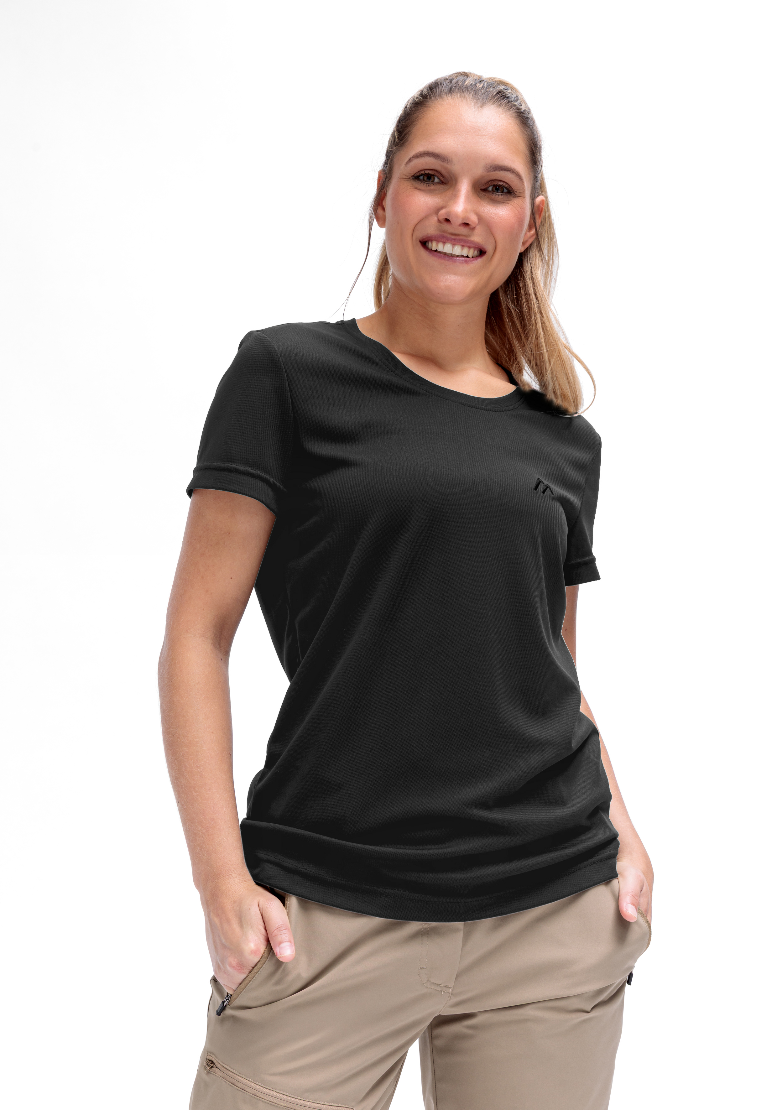 T-Shirt, Kurzarm, Schwarz, Rundhals, Damenten