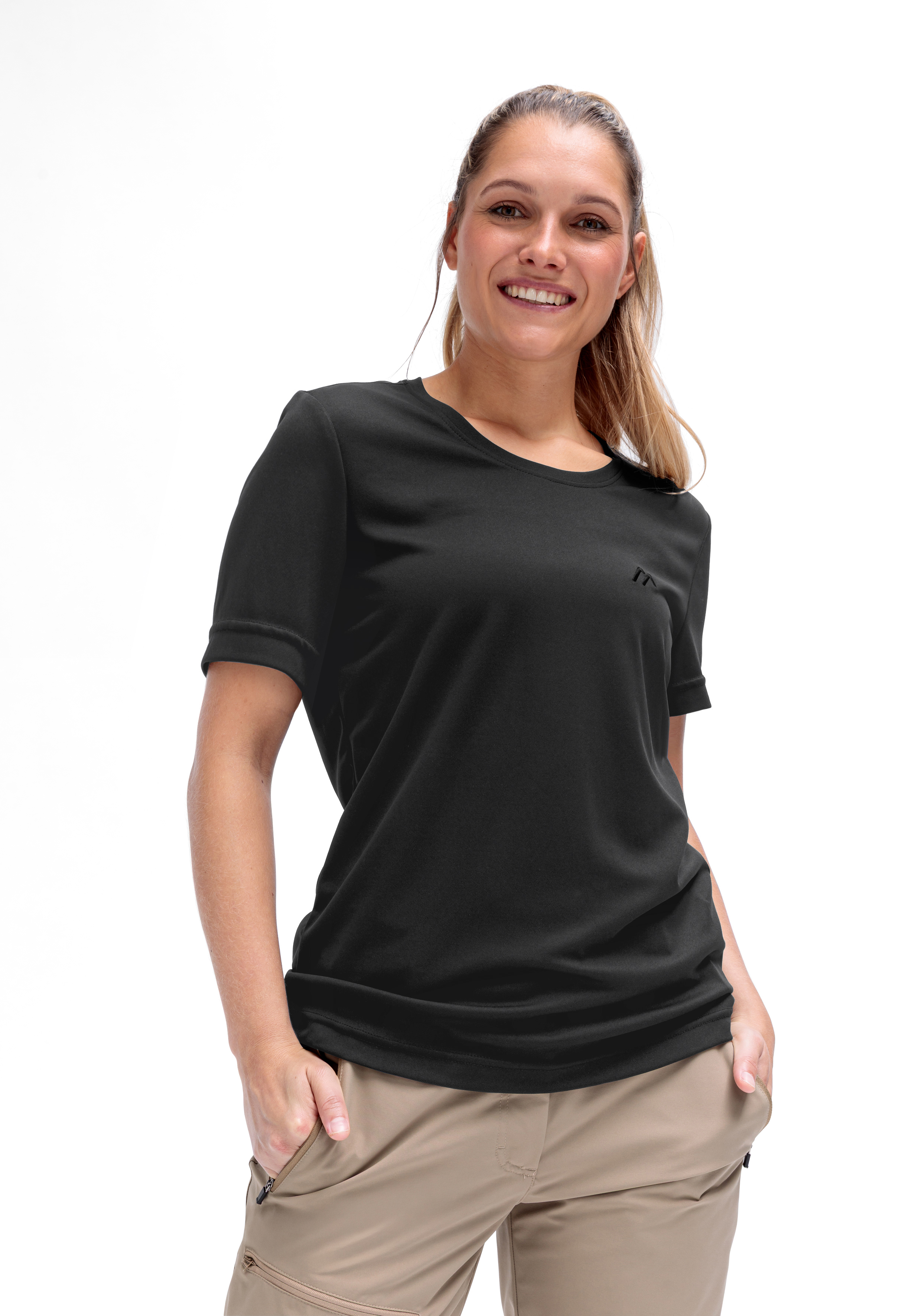 Waltraud H/S T-Shirt, Kurzarm, Schwarz, Rundhals, Damenten, T-Shirt, Kurzarm, Schwarz, Rundhals, Alltagsoberteil