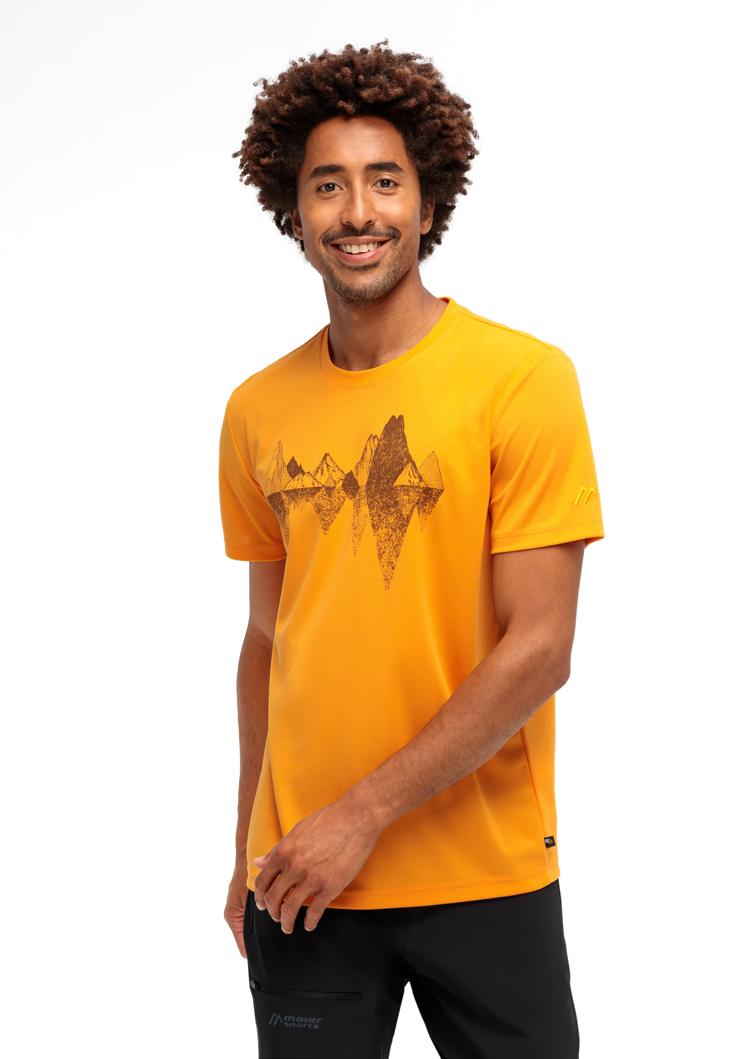 t-shirt, orange, graphics, mountain, short-sleeve