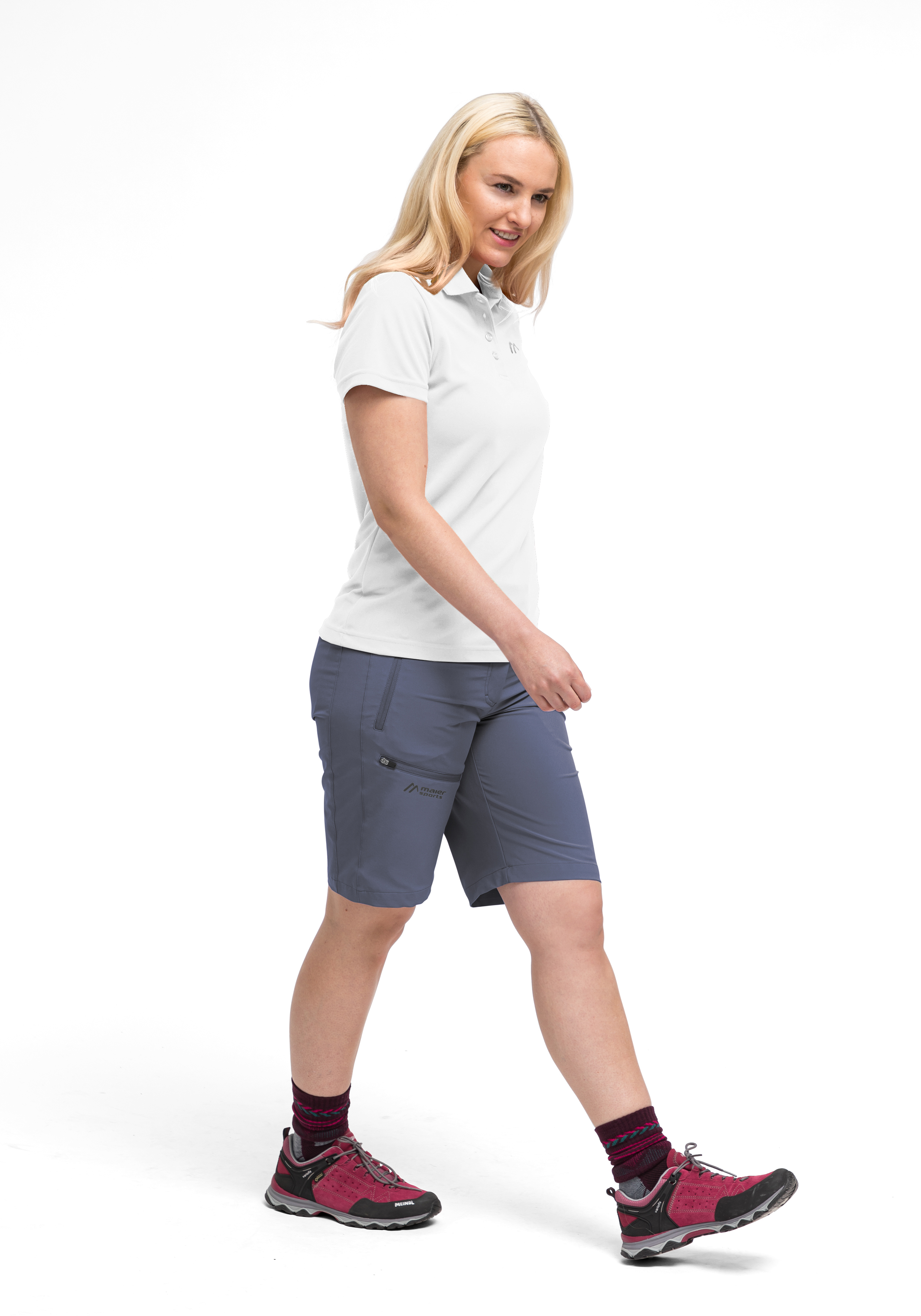Ulrike Polohemd, T-Shirt, Shorts, Sporthose, Wandern, Athletik, Frau, Polohemd, Kurze Shorts, Kurze Hose, Hiking-Shorts, Sportswear, Polo-Shirt, Kurzarm, Weiß, Top, Outdoor-Hose
