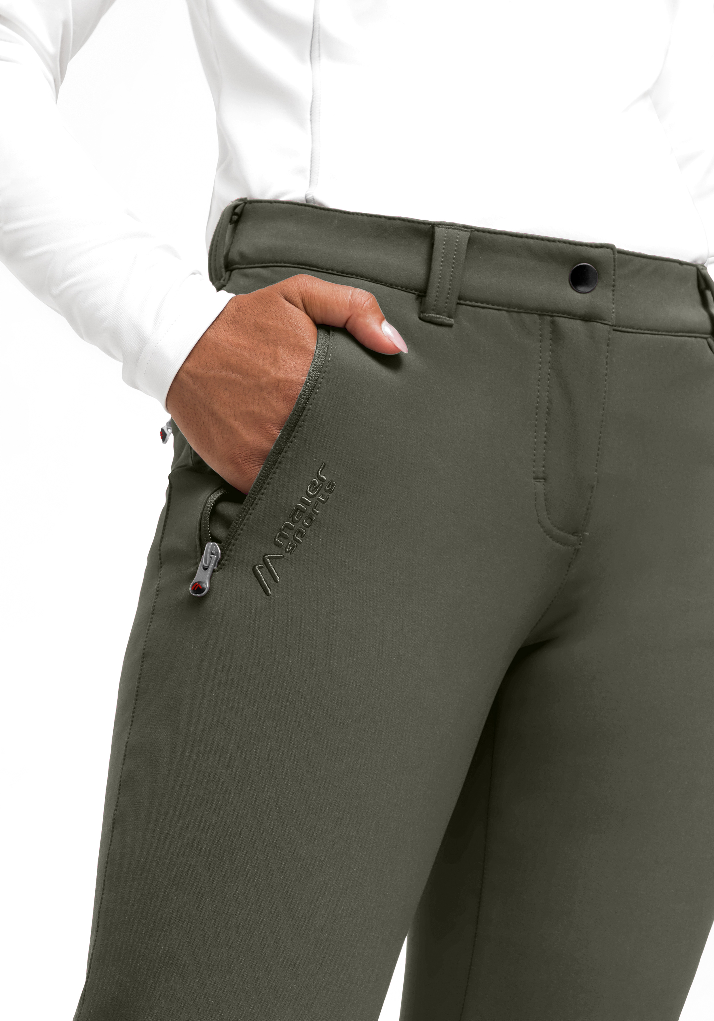 Helga slim Bekleidung, Hosen, Damenhose, Olivgrün, Stretchstoff, Reißverschlusstasche, Gürtelschlaufen