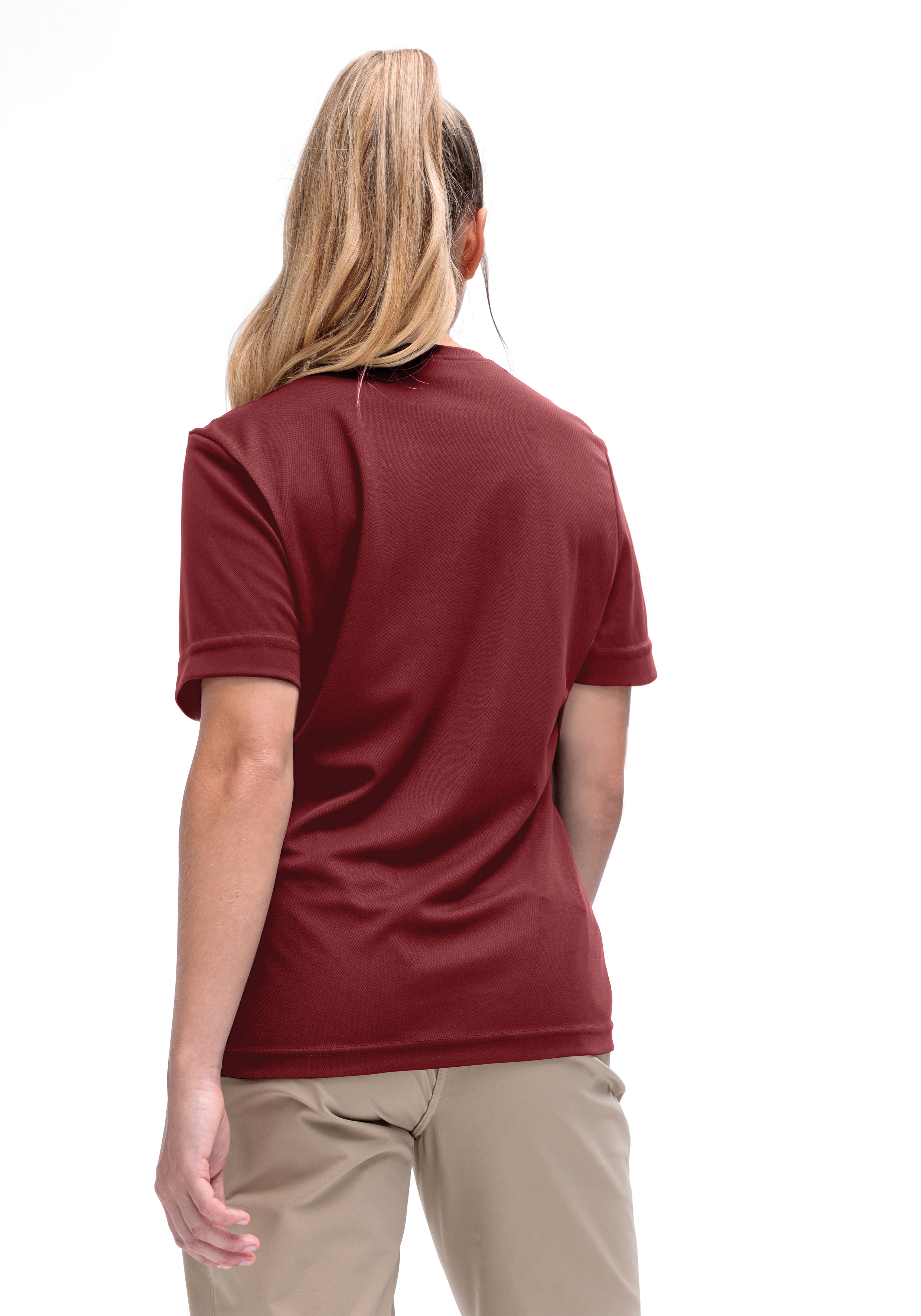 Waltraud H/S T-Shirt, Kurze Ärmel, Bordeaux, Baumwollmischung, Rückansicht, T-Shirt, Kurzarm, Bordeaux, Uni, Rundhals