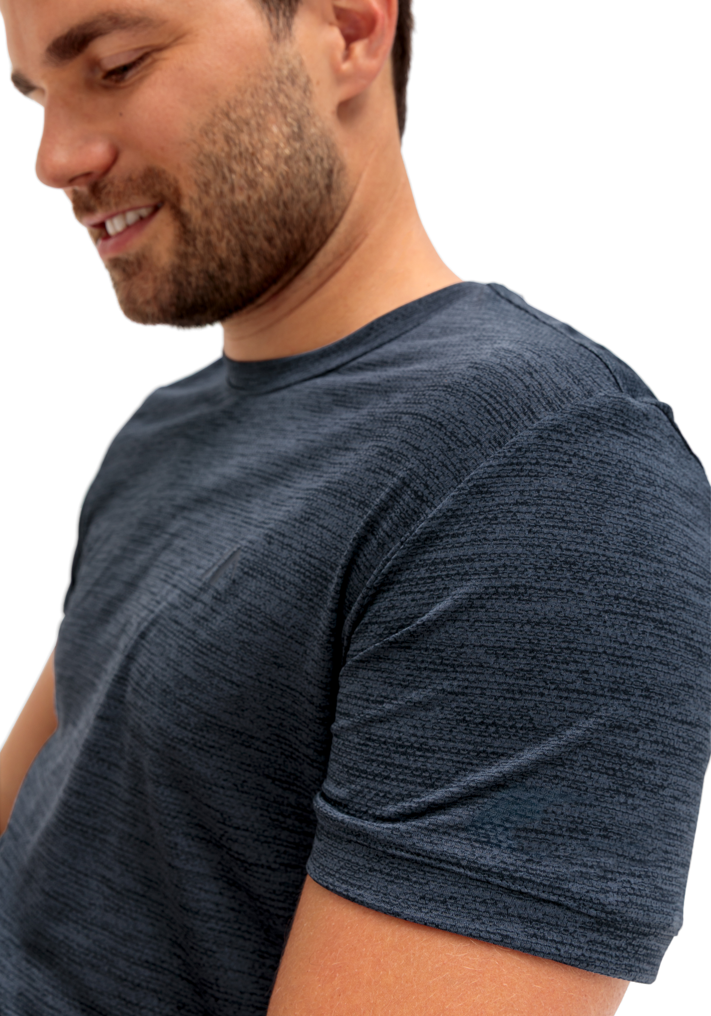 T-Shirt, Kurzarm, Rundhals, Melierter Stoff, Dunkelblau