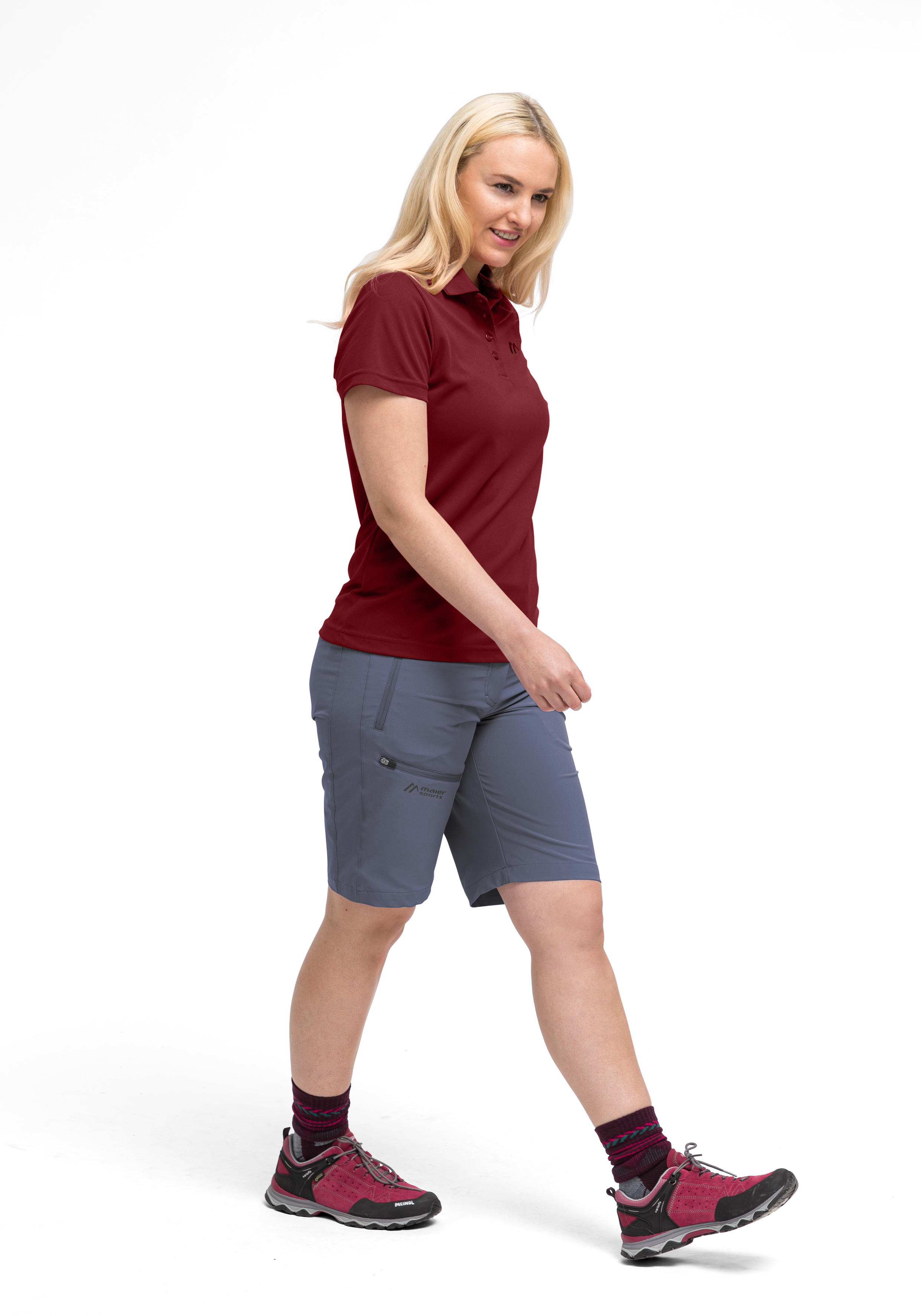 Ulrike Polo-Shirt, Kurzarm, Rot, Hose, Bekleidungset/Outfit, Polo-Shirt, Kurzarm, Roter Oberteil, Hose, Knie-lange Shorts, Polo-Shirt, Kurzarm, Rot, Hose, Workwear