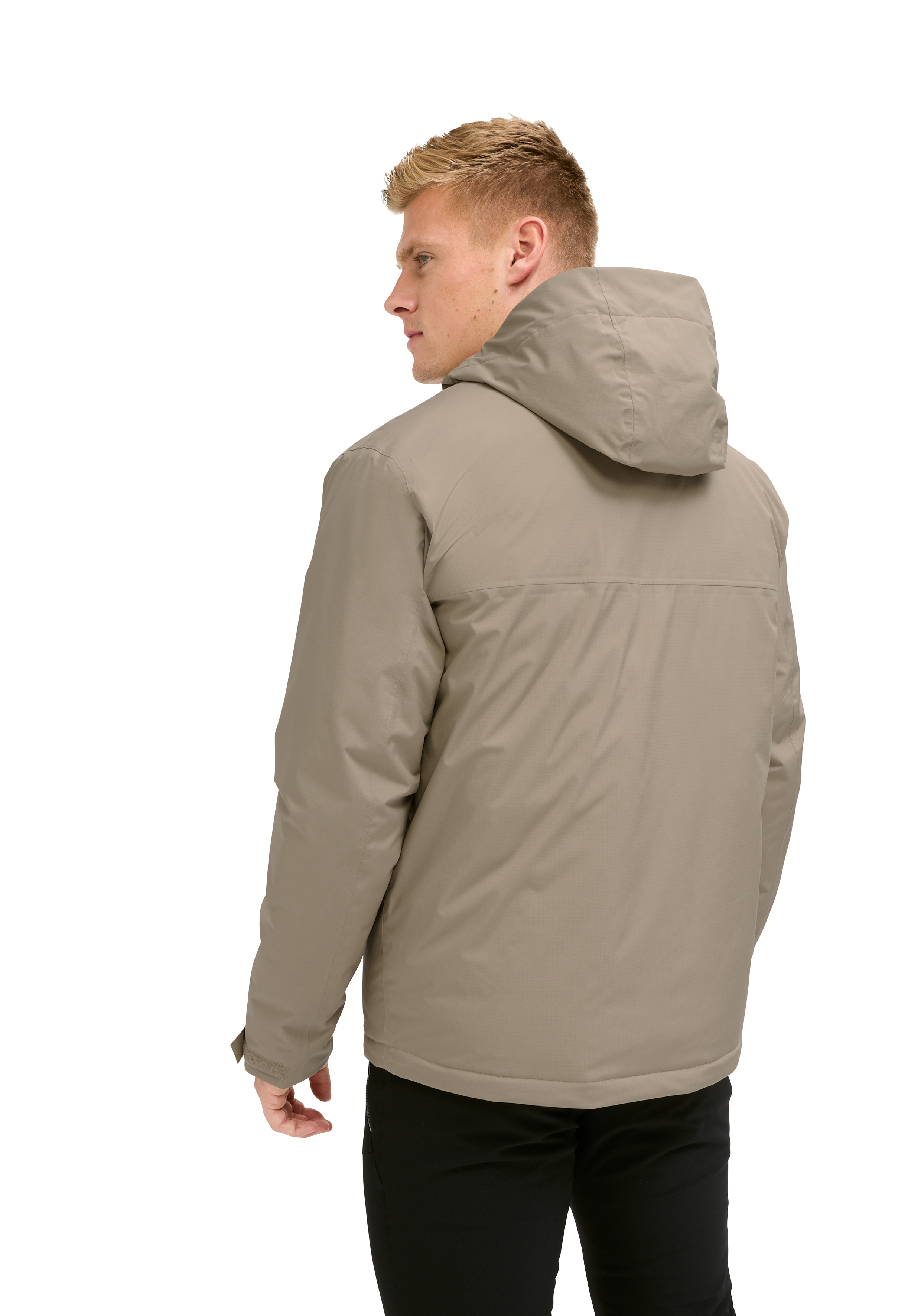 Herrenjacke, Beige, Stehkragen, Hoodie-ähnlich, Mantel
