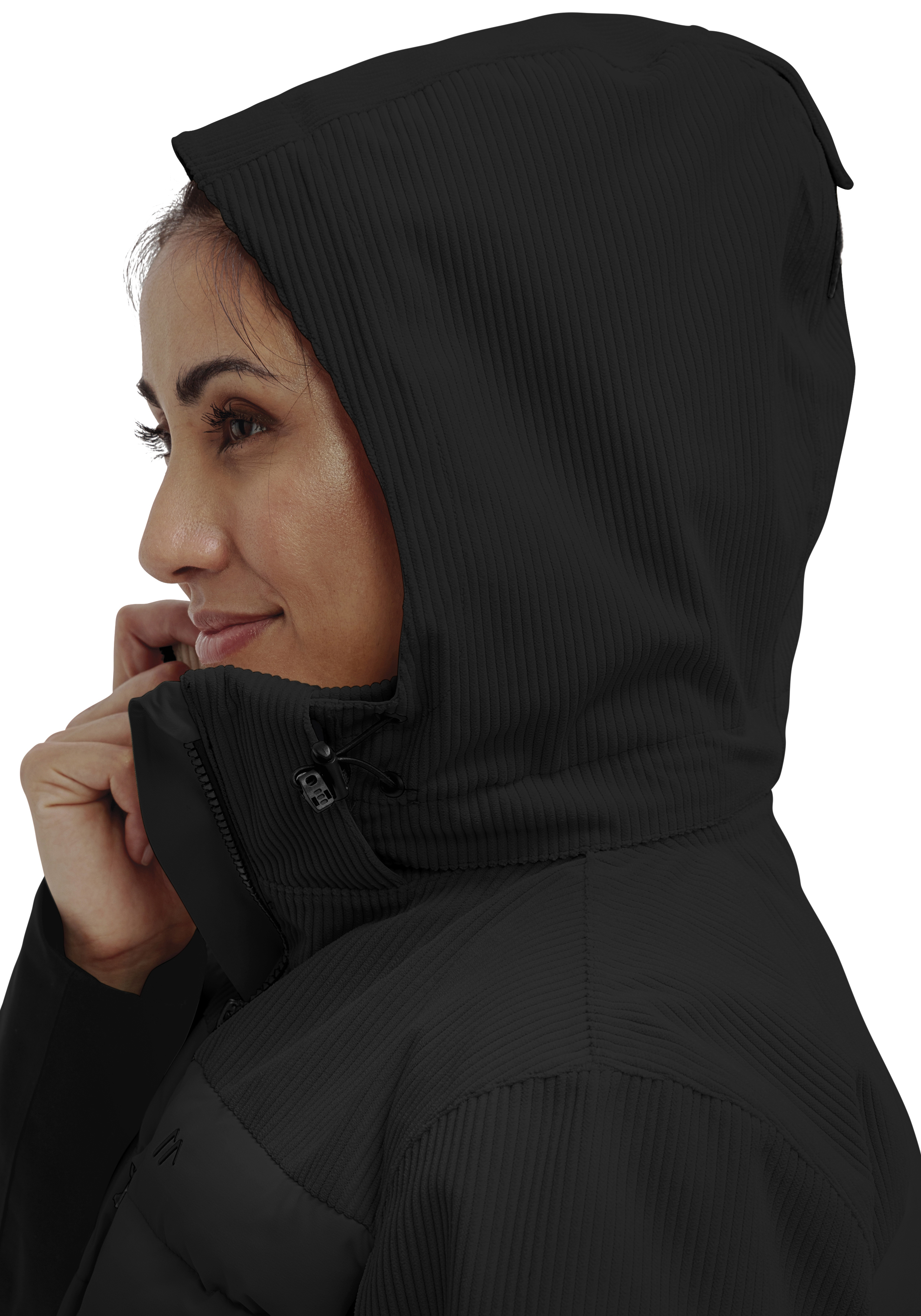 Whiteglam W Hoodie, Kapuze, Schwarz, Rippstruktur, Reißverschluss