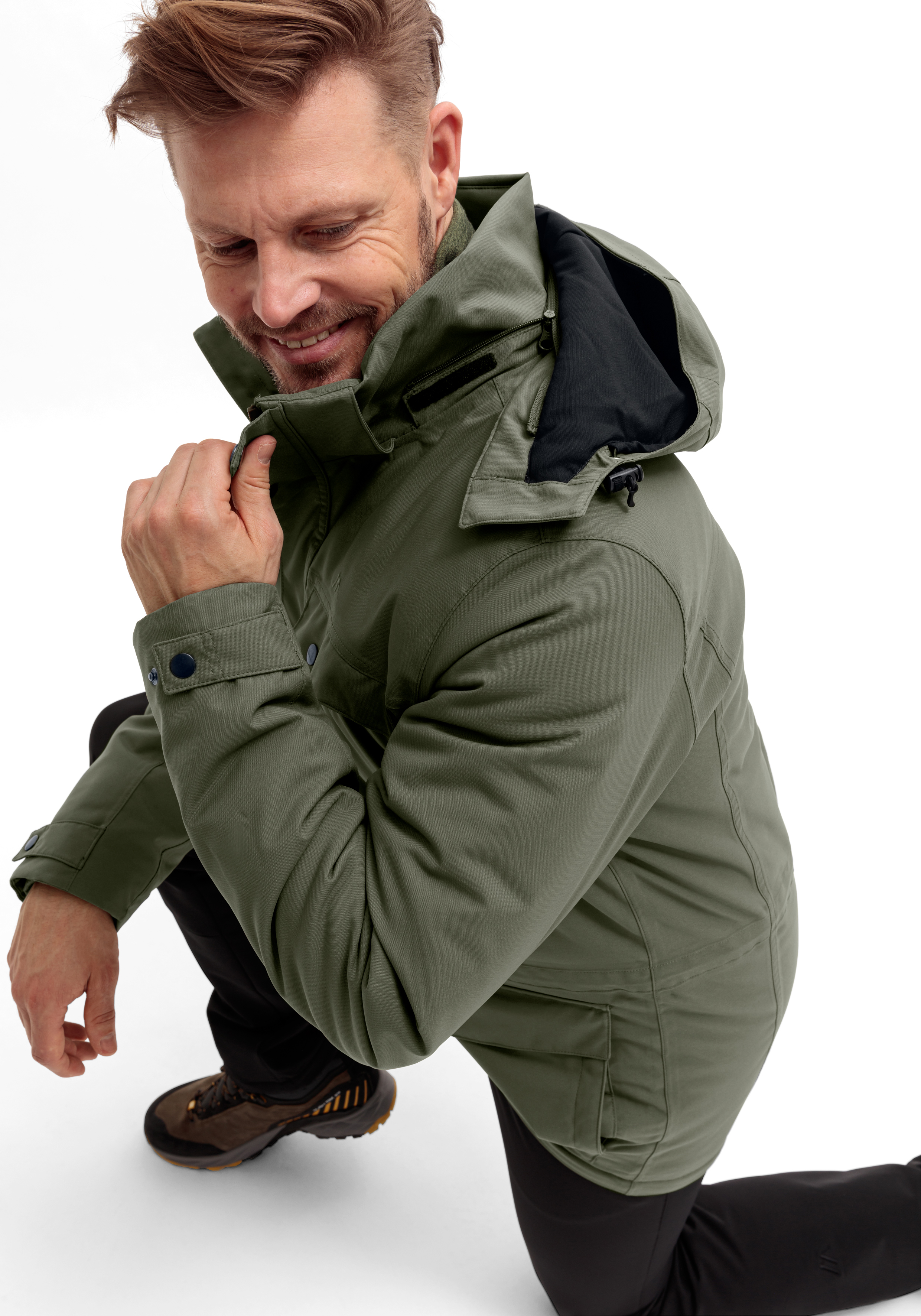 Knuth Mantel, Jacke, Erwachsener, Mann, Person, Jacket, Hooded jacket, Olive green, Windbreaker, Outdoor coat