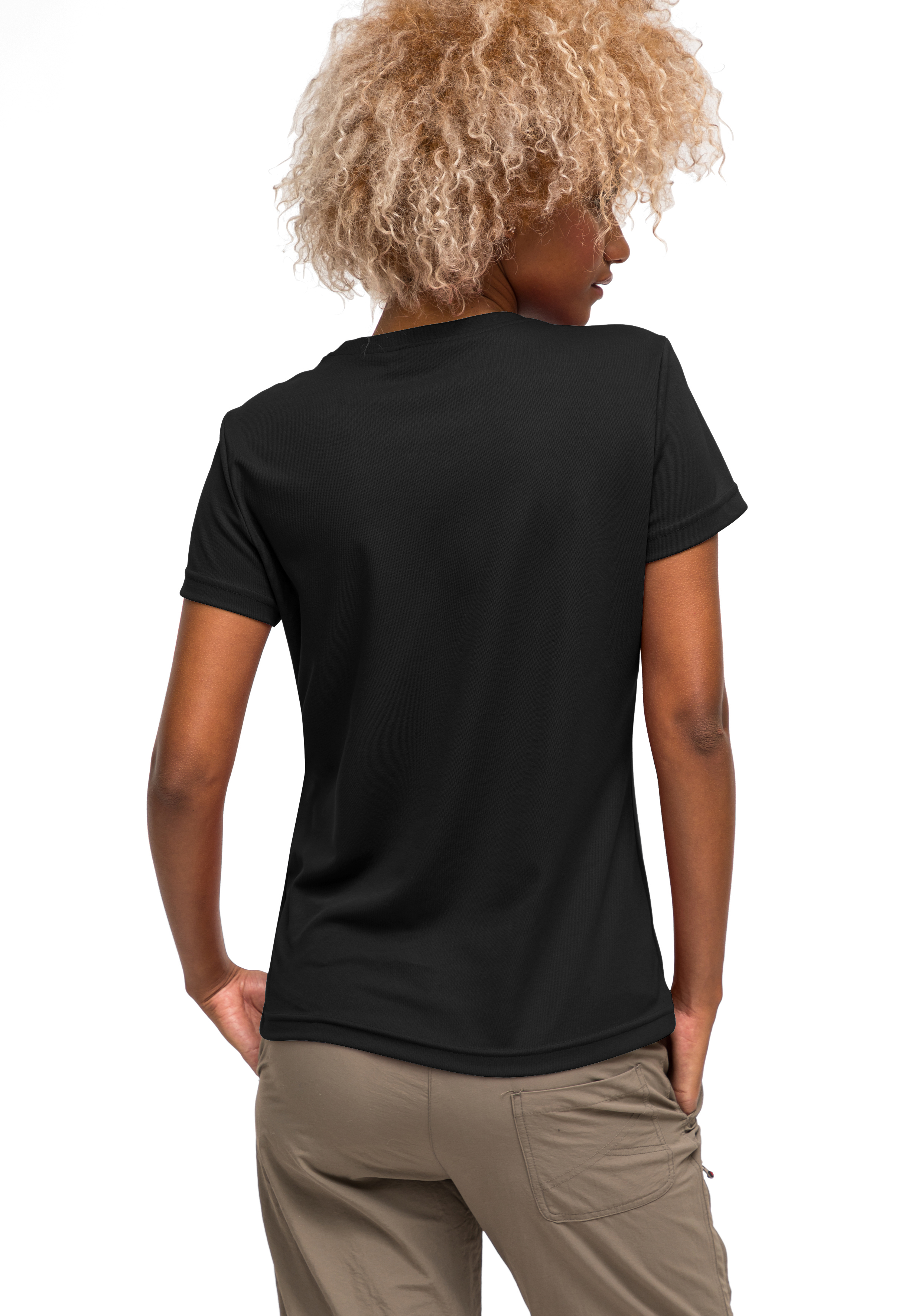 Waltraud T-Shirt, Kurzarm, Schwarz, Rückenansicht, Baumwolle, T-Shirt, Kurzarm, Schwarz, Rückseite, Uni, T-Shirt, Kurzarm, Schwarz, Rückseite, unverzichtbar