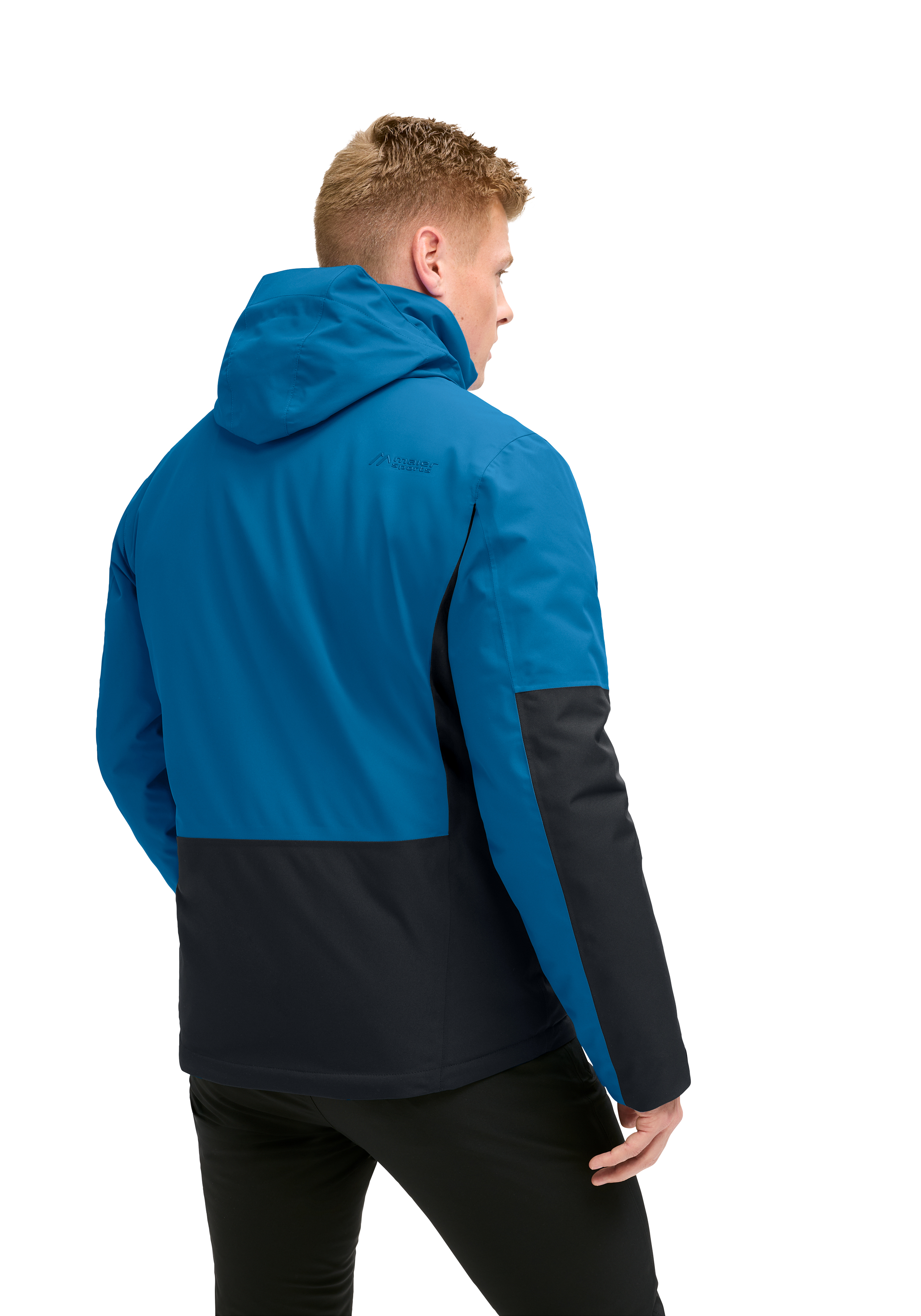 Hooded jacket, Blue jacket, Two-tone jacket, Windbreaker, Back view