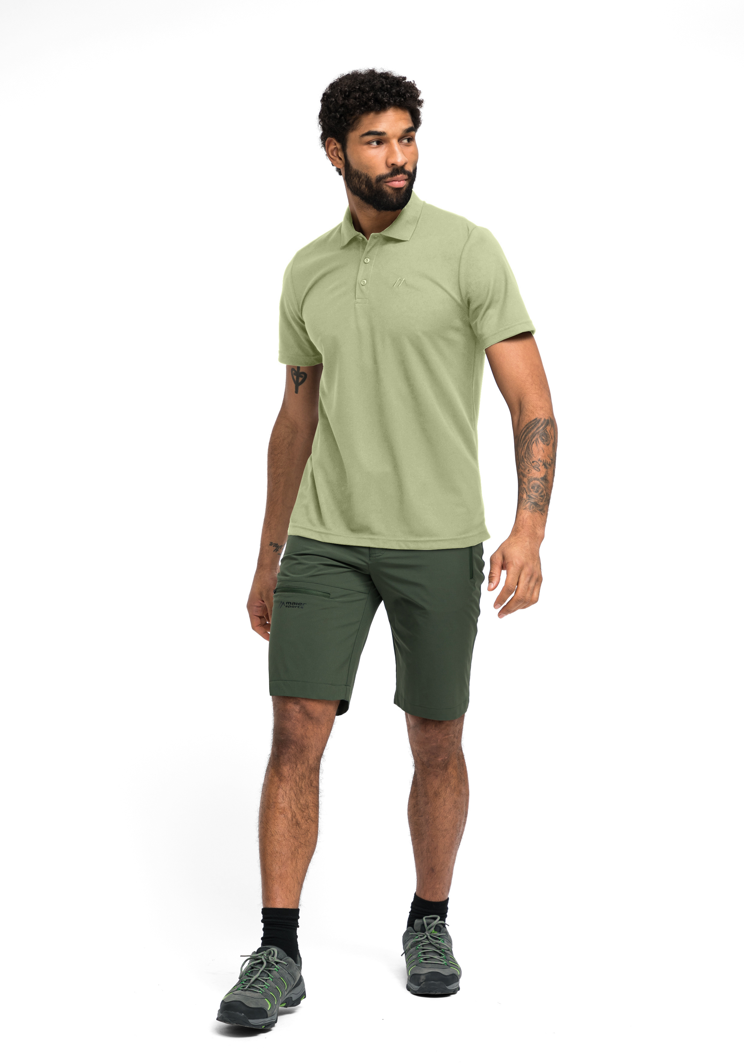 Polohemd, Kurzarm, Grün, Knit-Textur, Sportswear, Polohemd, Polo, Kurzarm, Olivgrün, Sportshorts