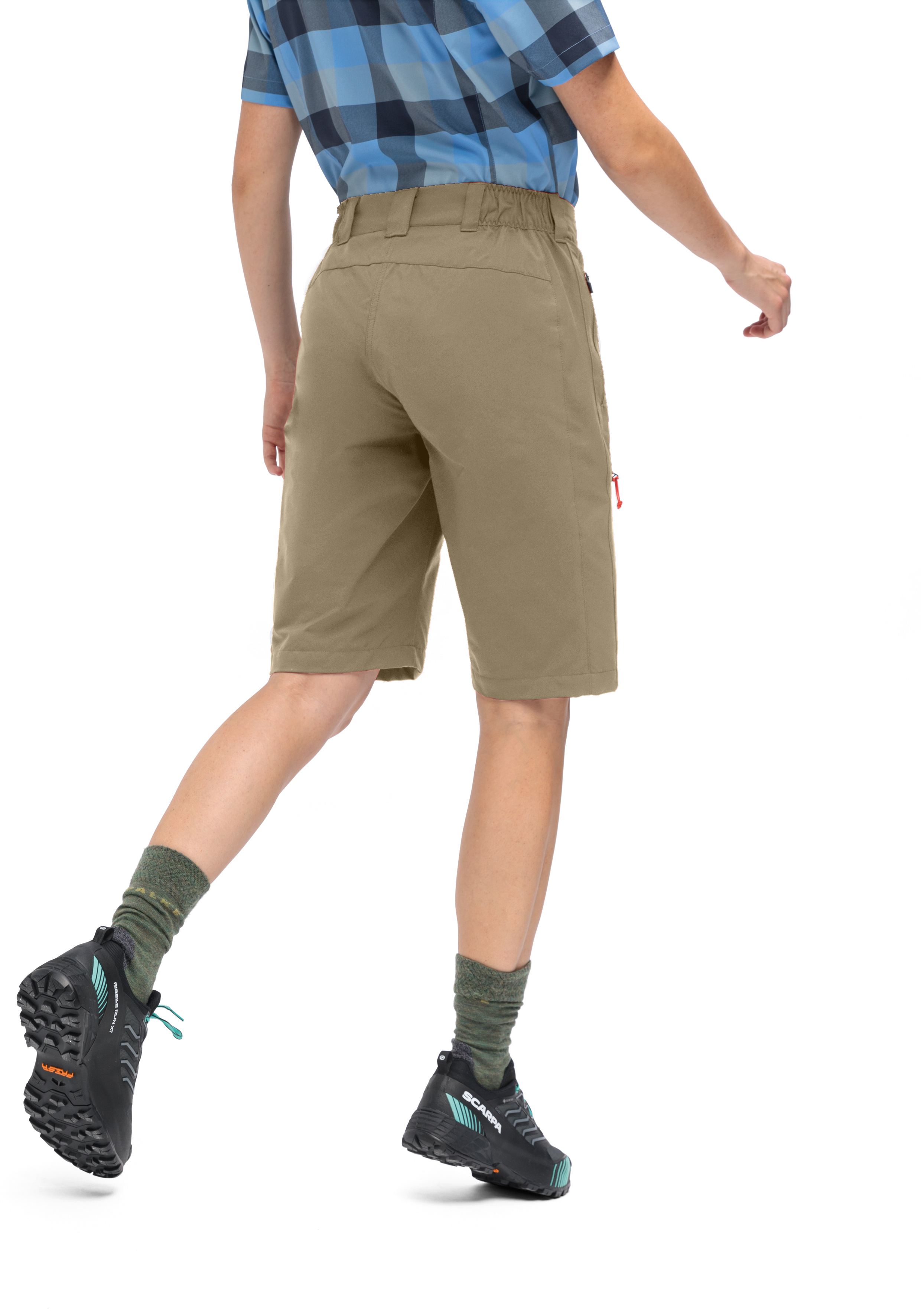 Shorts, Knie-Länge, Khaki, Gürtelband, Hintere Tasche