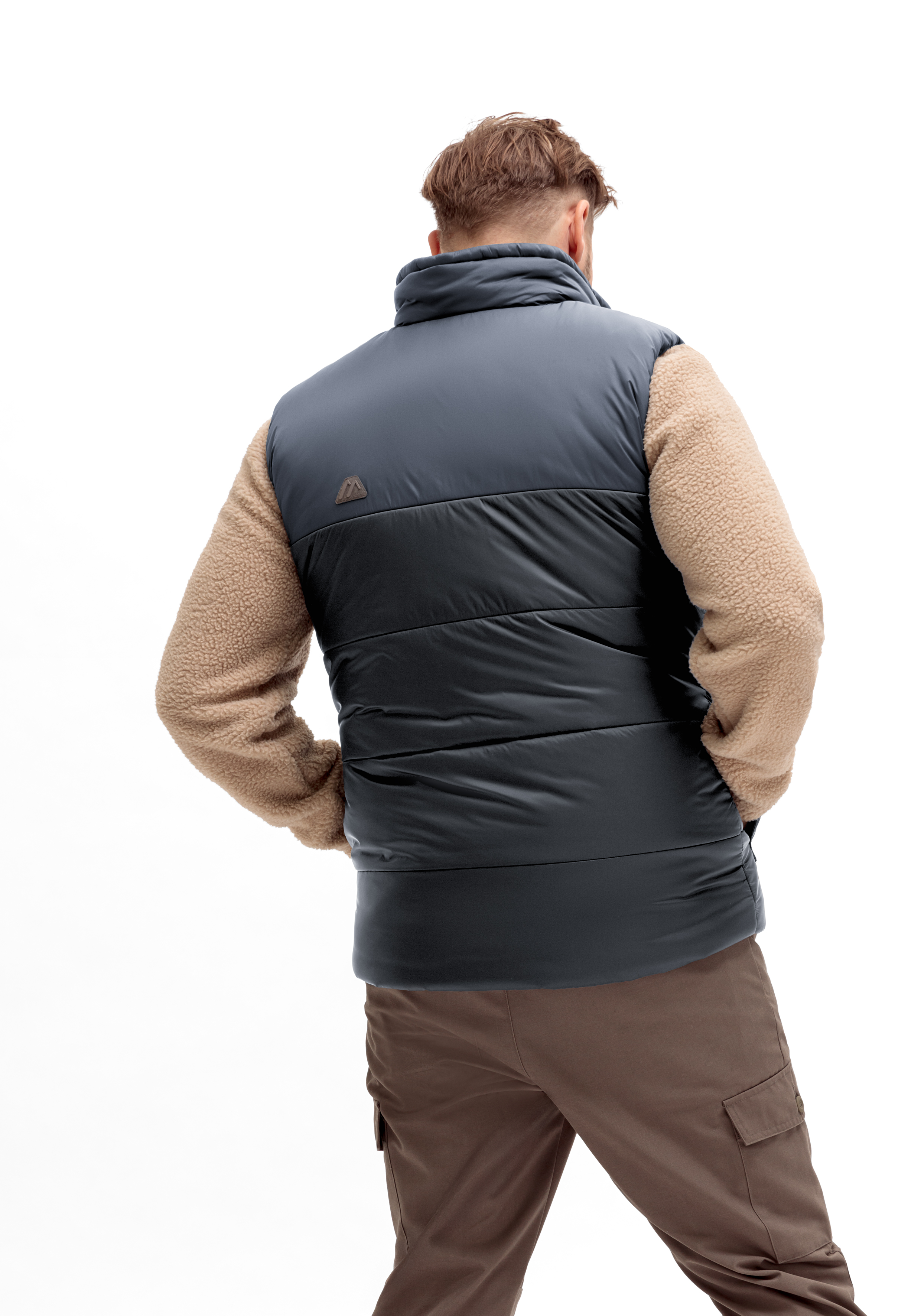 Weste, Mantel, Jacke, Mann, Person, Puffer-Weste, gequiltete Jacke, Fleece-Ärmel, Zweifarbige Weste, Außenbekleidung, weste, Puffer, Isolierung, Nähte?, Farbblock