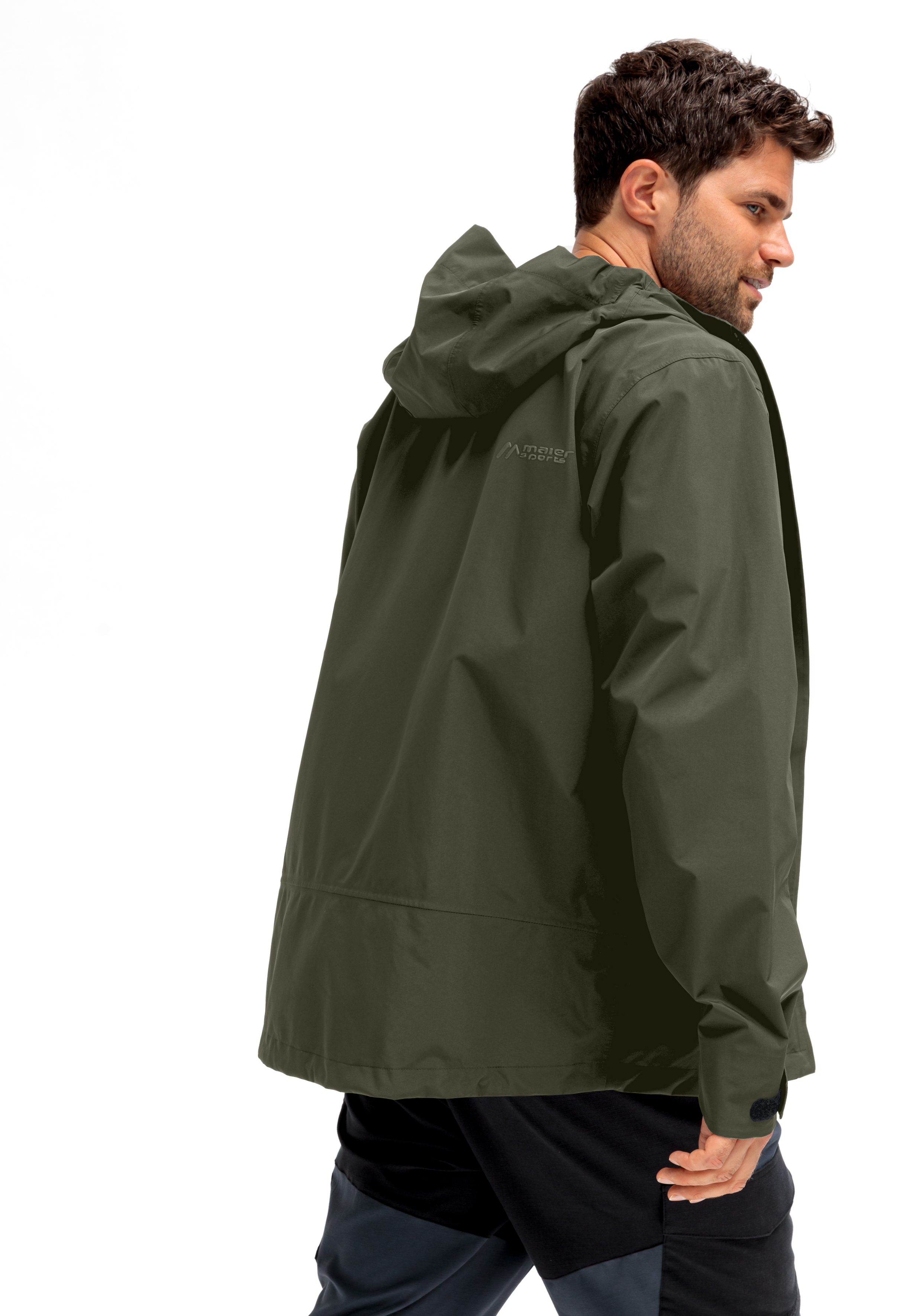Herrenjacke, Hoodie-Jacke, Sportjacke, Olivgrün, Regenjacke, Hooded jacket, Olive green, Waterproof, Windbreaker, Back view