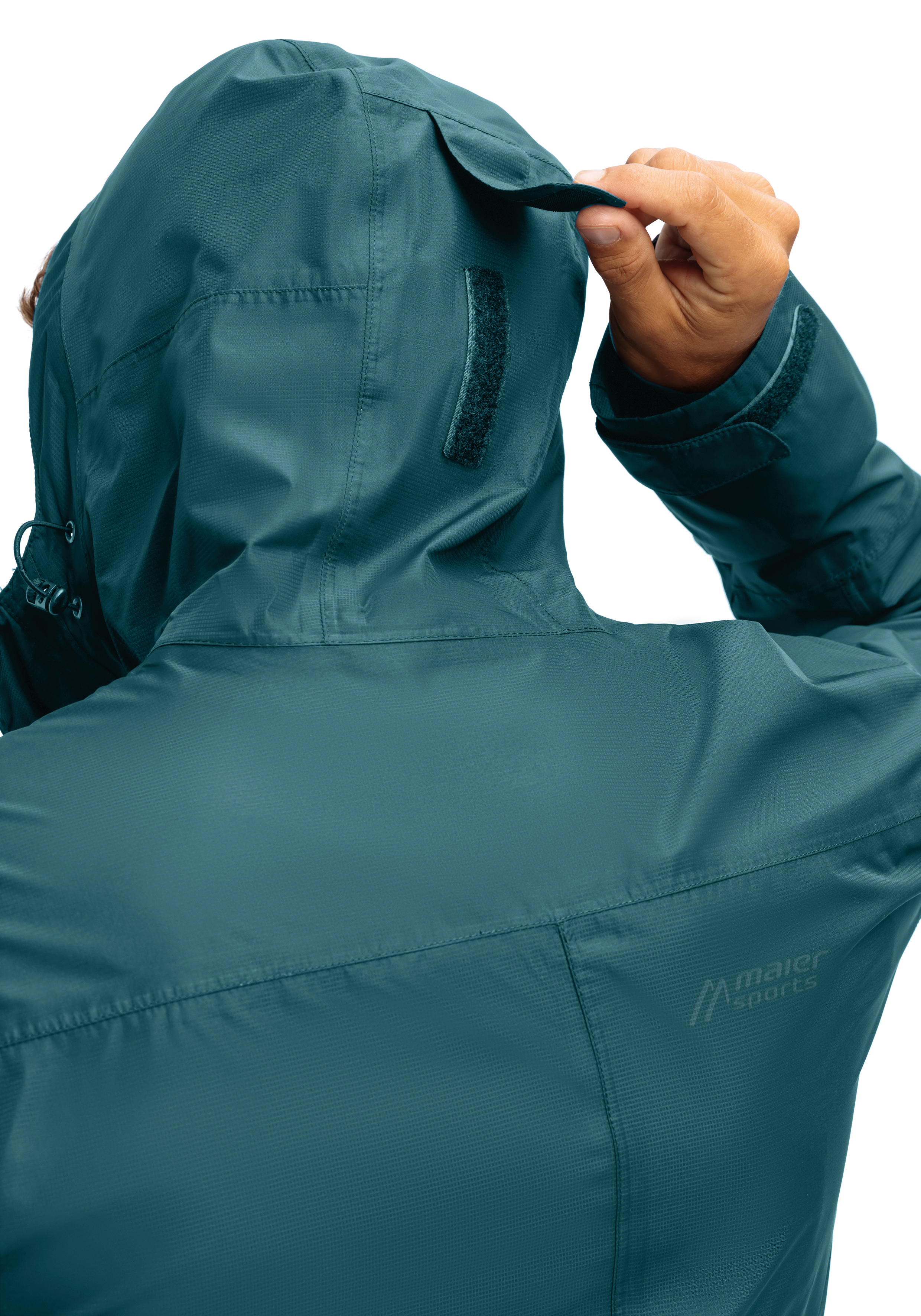 Hood, Jacket, Teal, Softshell, Velcro strap