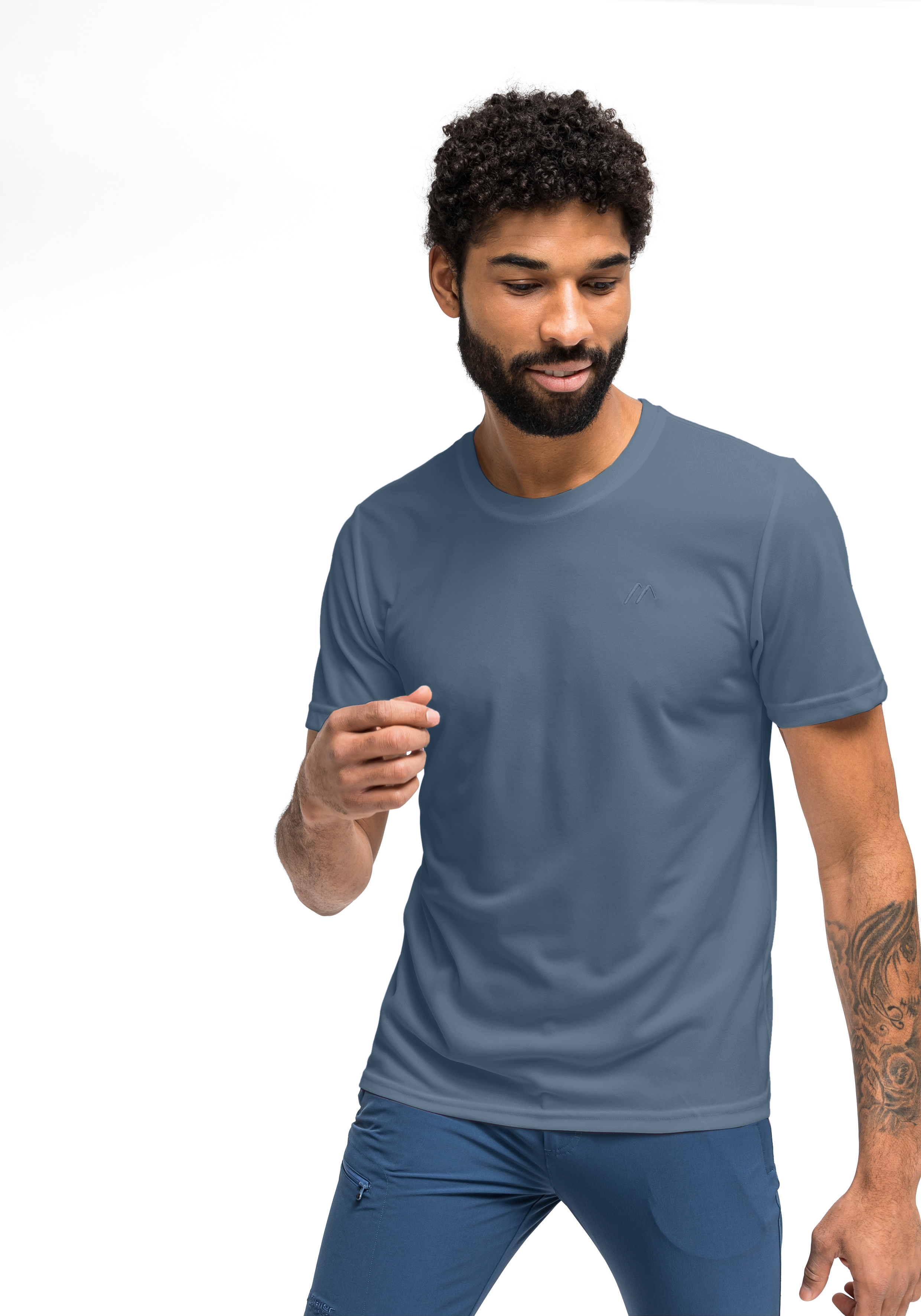 t-shirt, rundhals, einfarbig, kurzarm, blau-grau, T-Shirt, Kurzarm, Blau-Grau, Rundhals, Athleisure