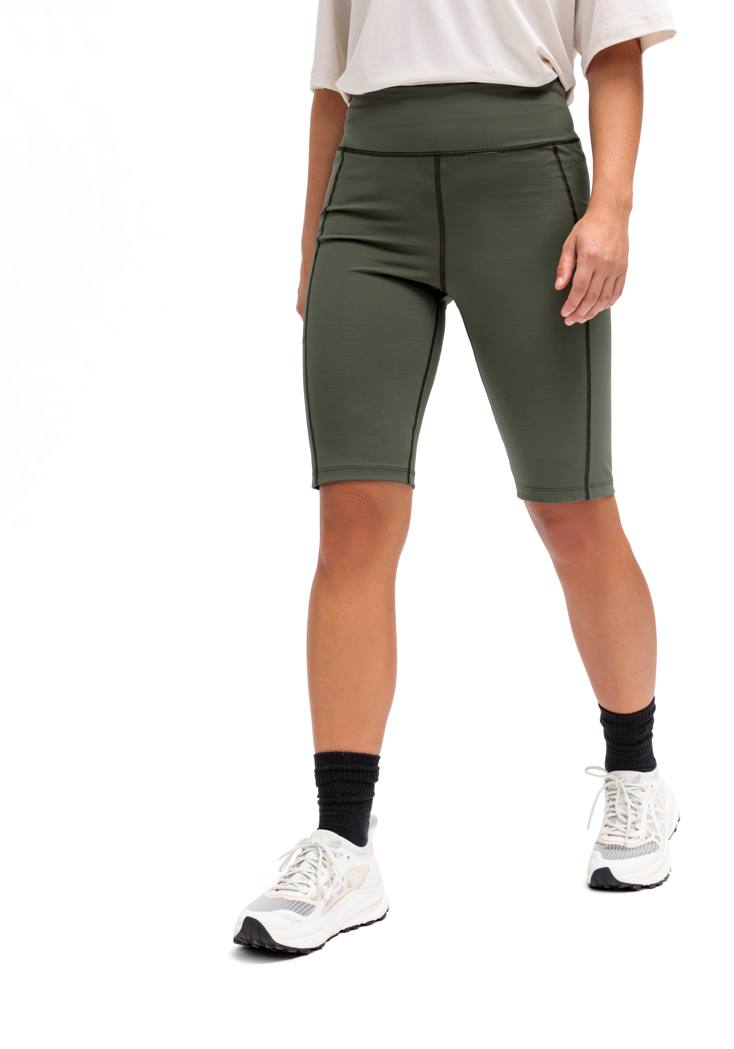 shorts, leggings, olive, knee-length, high-waist