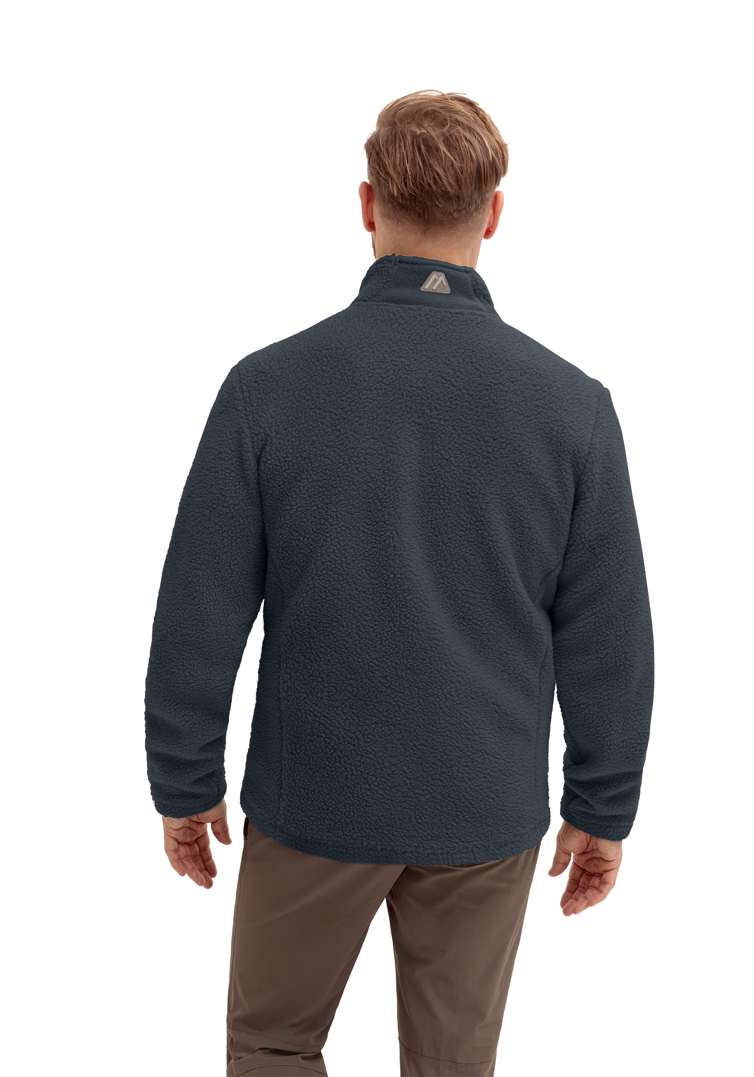 Vlies, Langer Ärmel, Erwachsener, Mann, Person, Fleecejacke, Rückansicht, Marineblau, weiches Fleece, Thermojacke, Fleecejacke, dunkelblau, Rückansicht, Außenbekleidung, Stehkragen