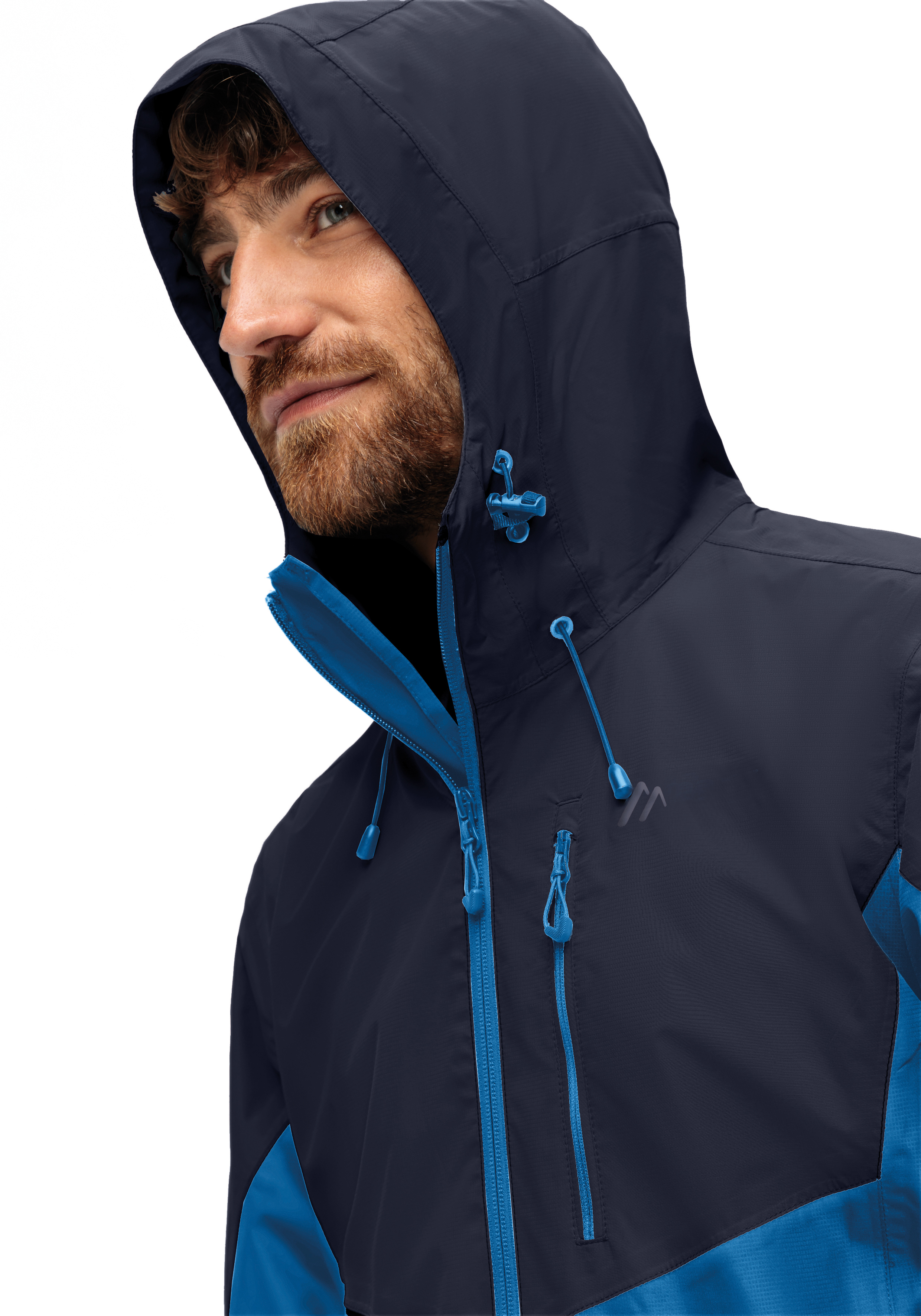Hooded jacket, Softshell, Navy blue, Blue zippers, Drawcord hood