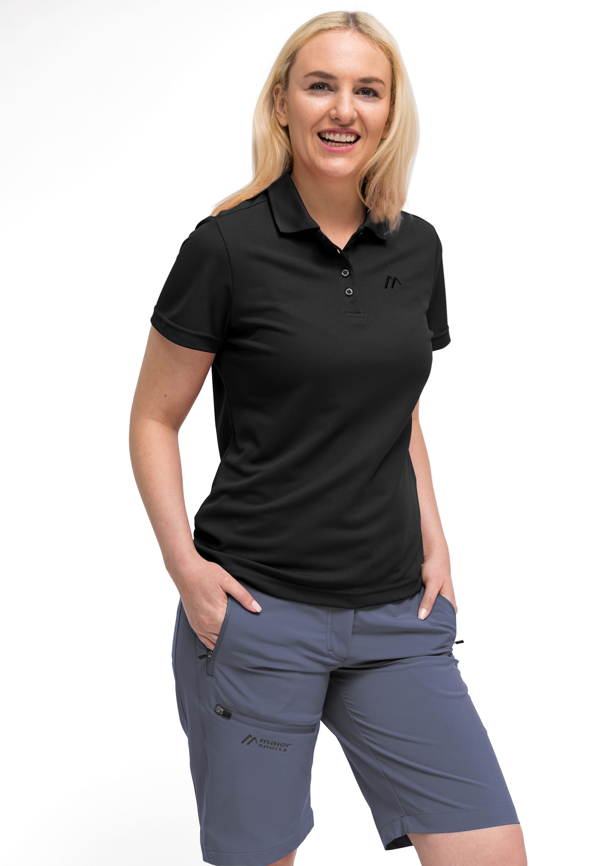 Ulrike Polo-Shirt, Schwarz, Kurzarm, Polohemden, Sporthose, Polohemd, kurzärmlig, schwarz, Polyester, casual Shorts, polohemd, schwarz, kurzarm, damen, casualoberteil