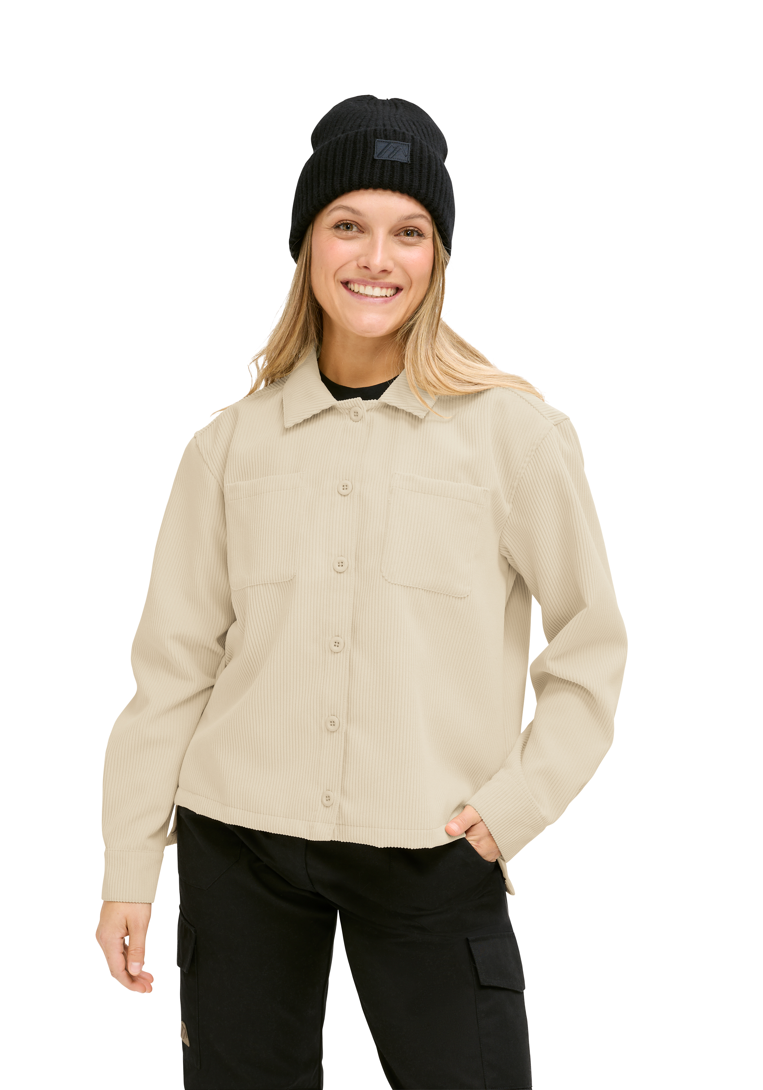 Wellcord W Beanie, Mütze, Cordjacke, Beige Jacke, Lässige Kleidung