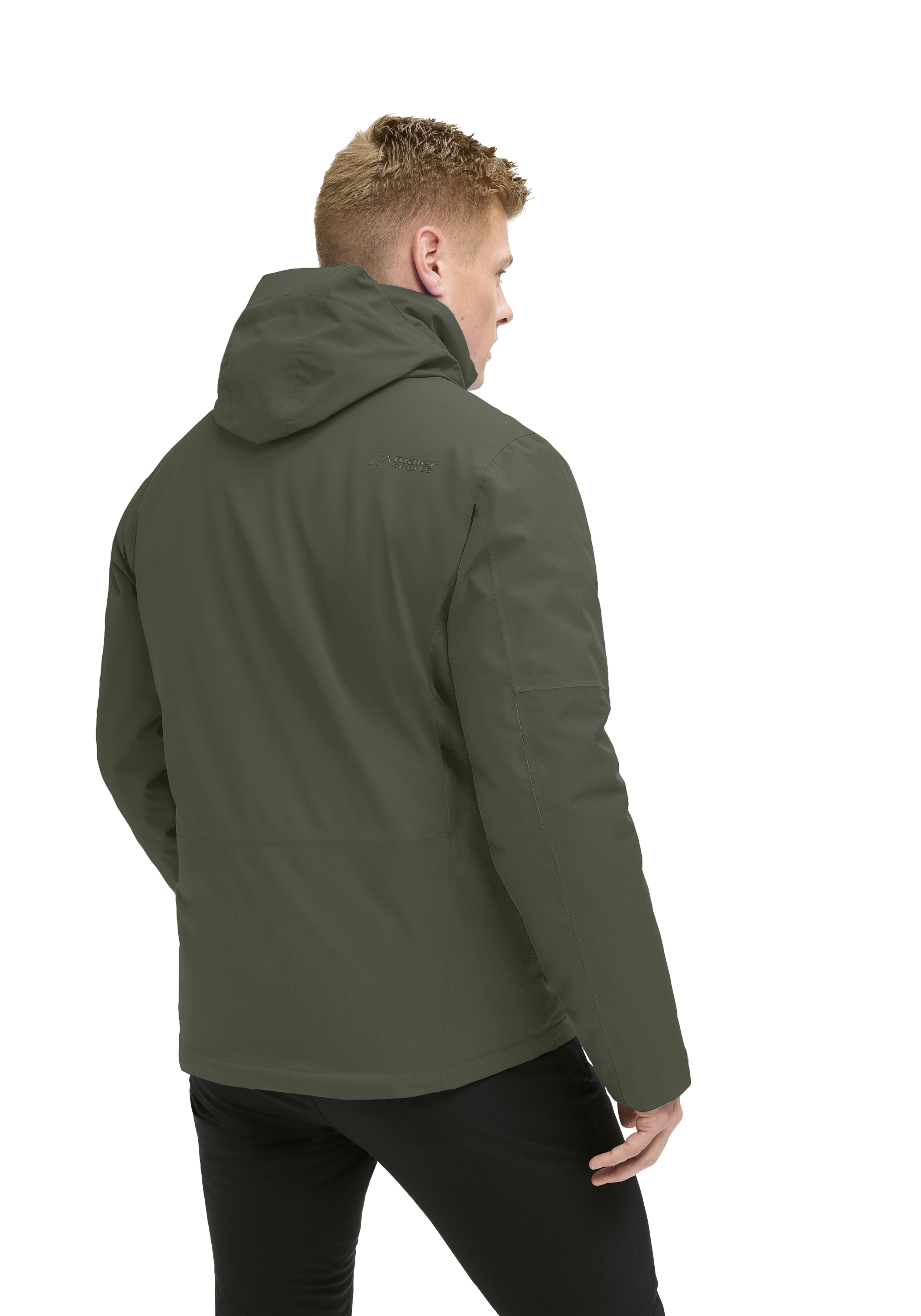 Hooded jacket, Olive green, Softshell, Back view, Reißverschluss?