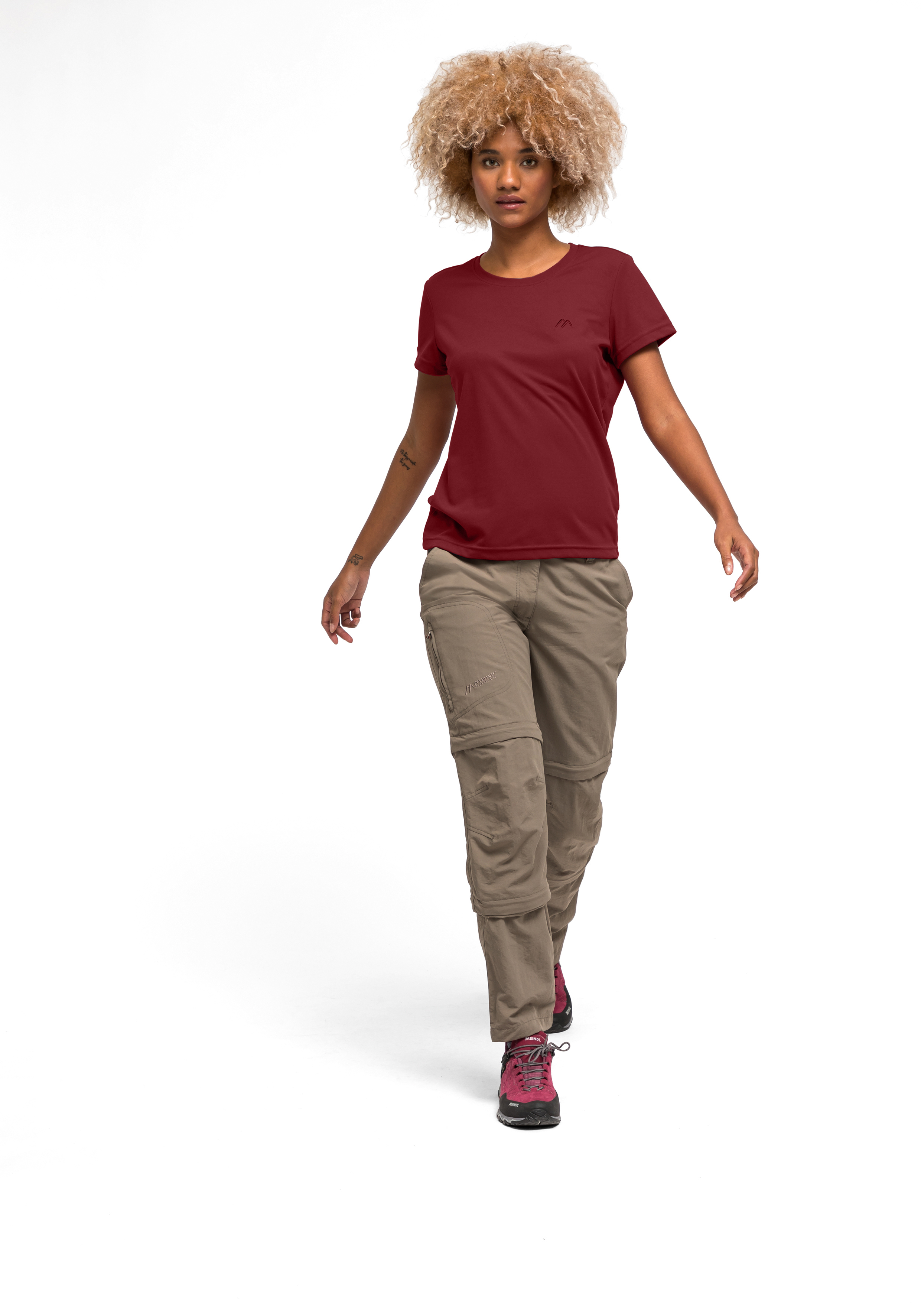 T-Shirt, Kurzarm, Rot, Rundhals, Casual, t-shirt, kurzarm, maroon, damen, hose, cargo hose, wandern hose, trekking hose