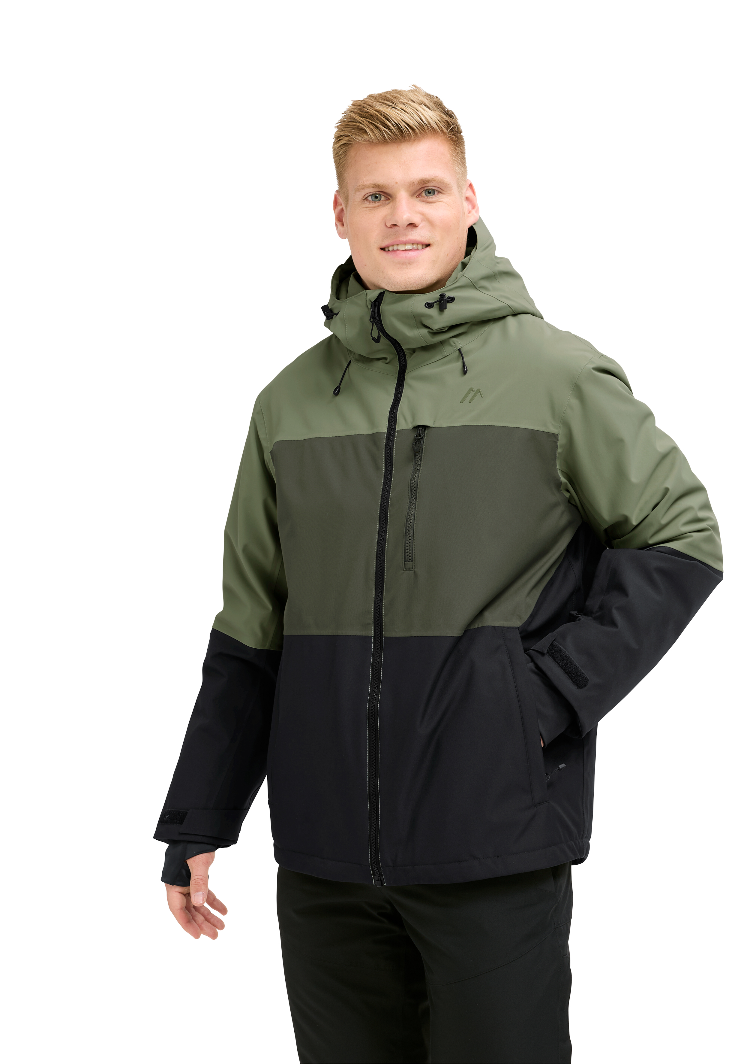 Jacke, Outdoor, Kapuze, Farbblock, Schwarz-Grün