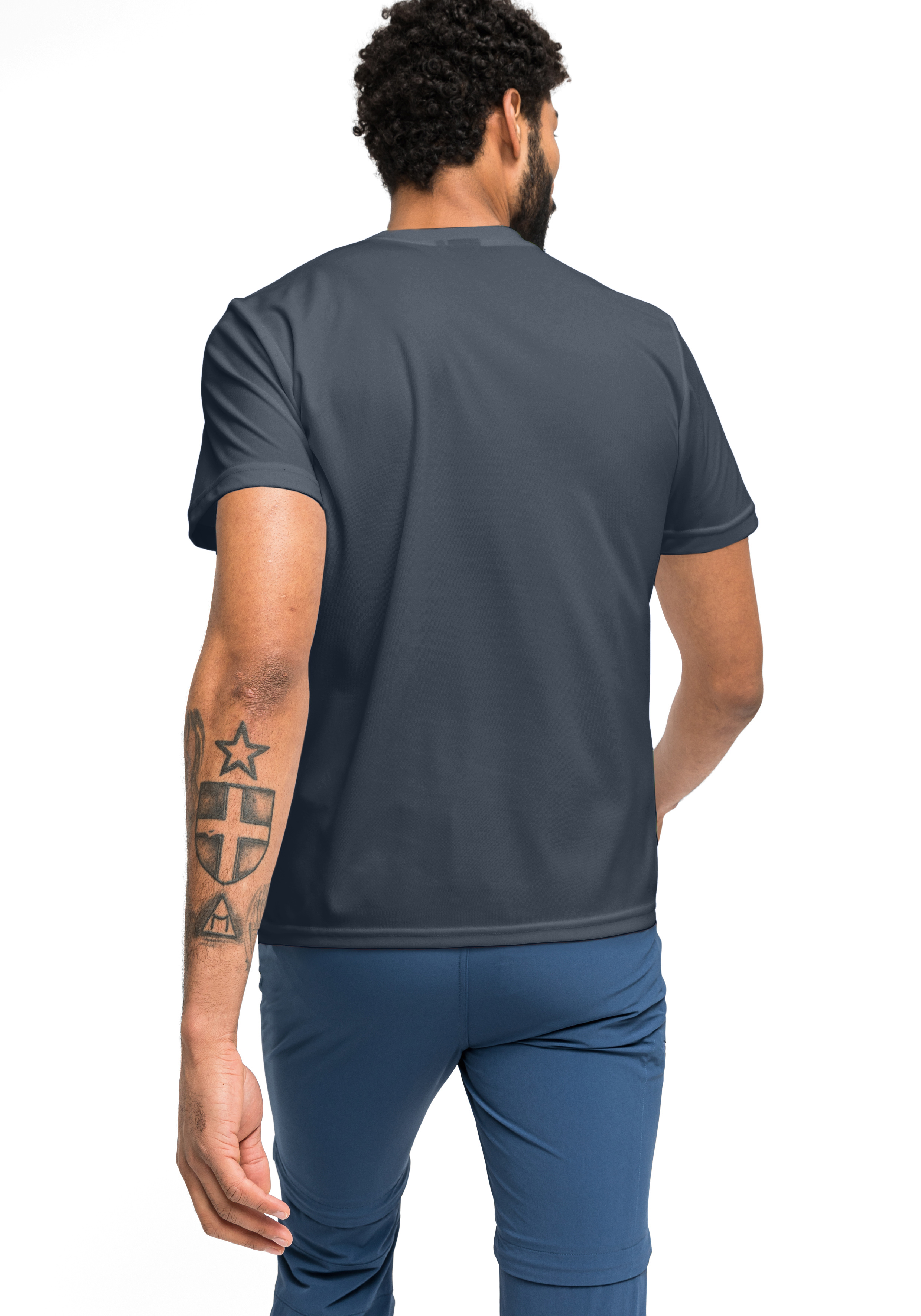 Walter T-Shirt, Kurzarm, Rundhals, unifarben, Baumwolle, T-Shirt, Kurzarm, Uni-Farbe, Rundhals, Dunkelgrau, T-Shirt, Kurzarm, dunkelblau, unifarben, Rückenansicht