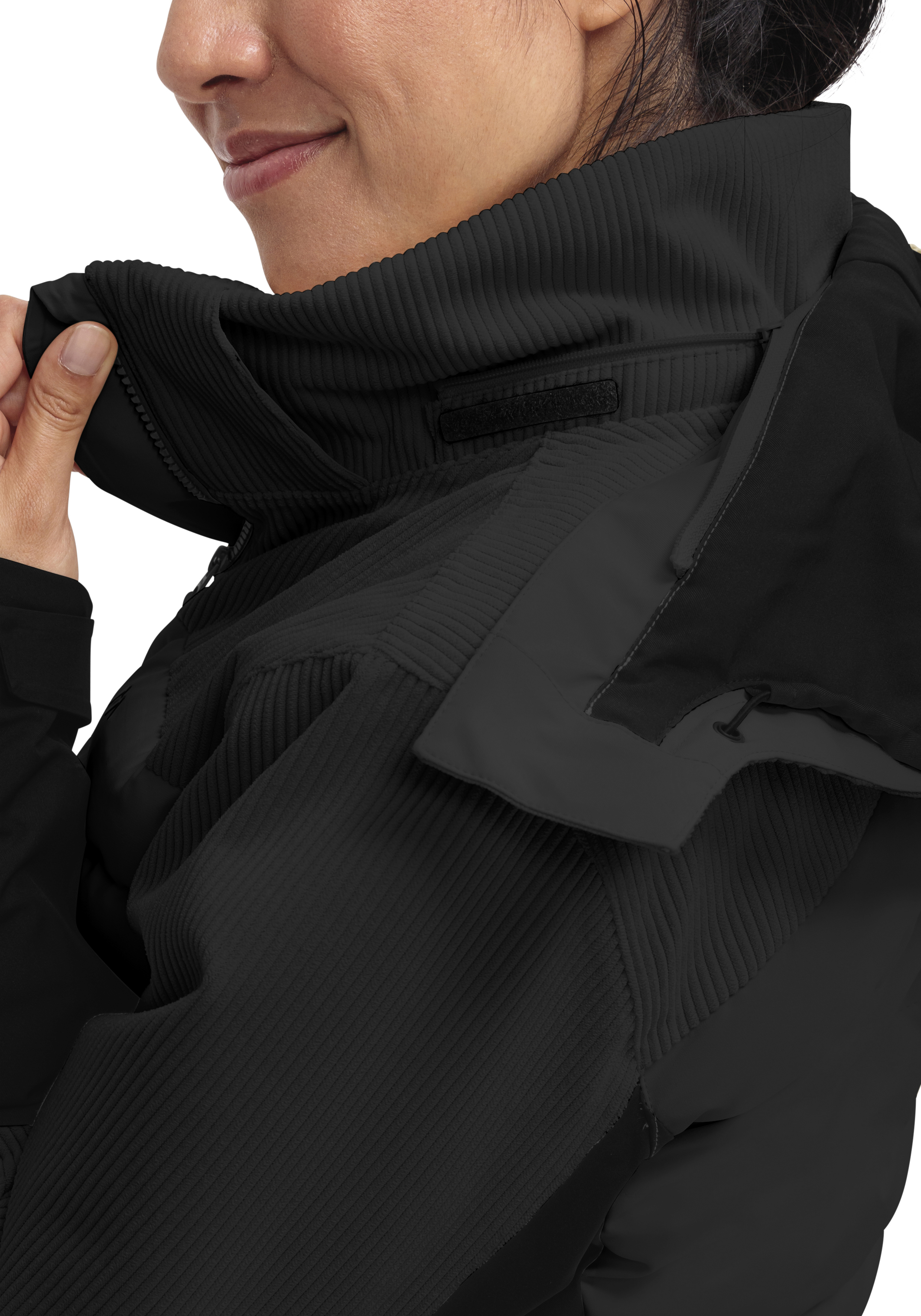 Whiteglam W jacke, nackenhoher kragen, softshell, muster:ribbed, schwarz