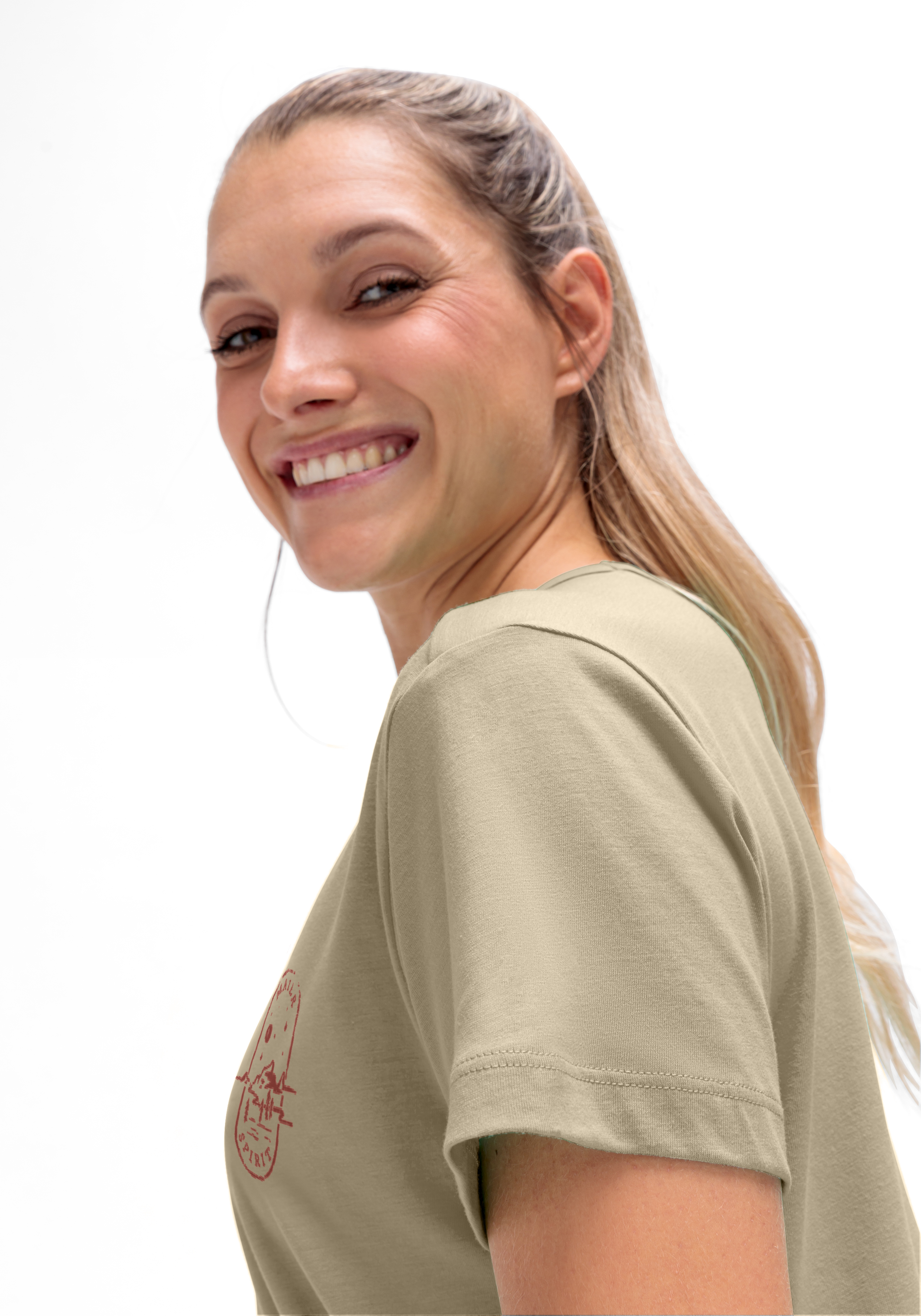 Mariella T-Shirt, Kurzarm, Beige, Rundhals, Logo-Print