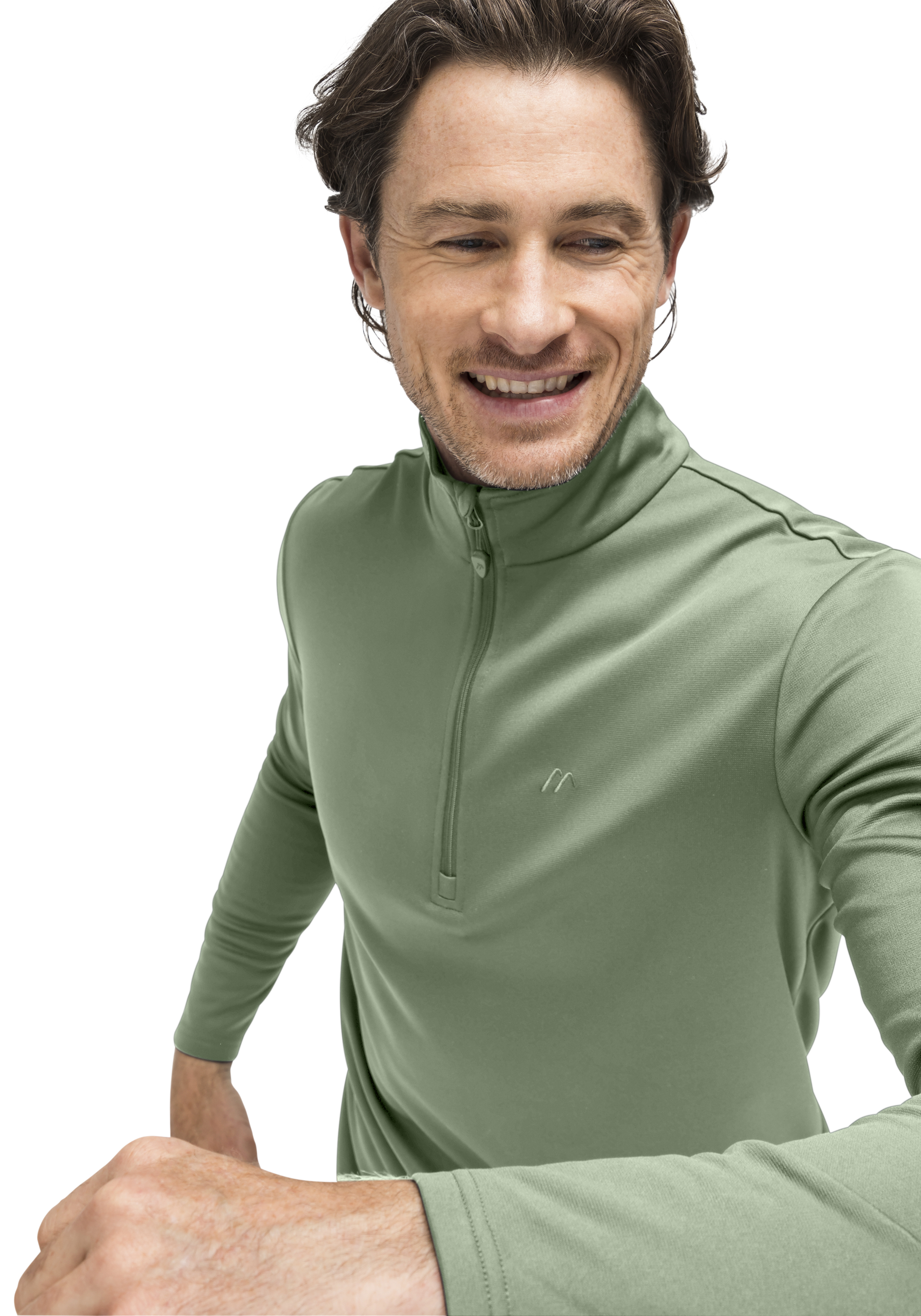 Langarmshirt, Zipper-Hals, Olivegrün, Performance-Stretch, Synthetik