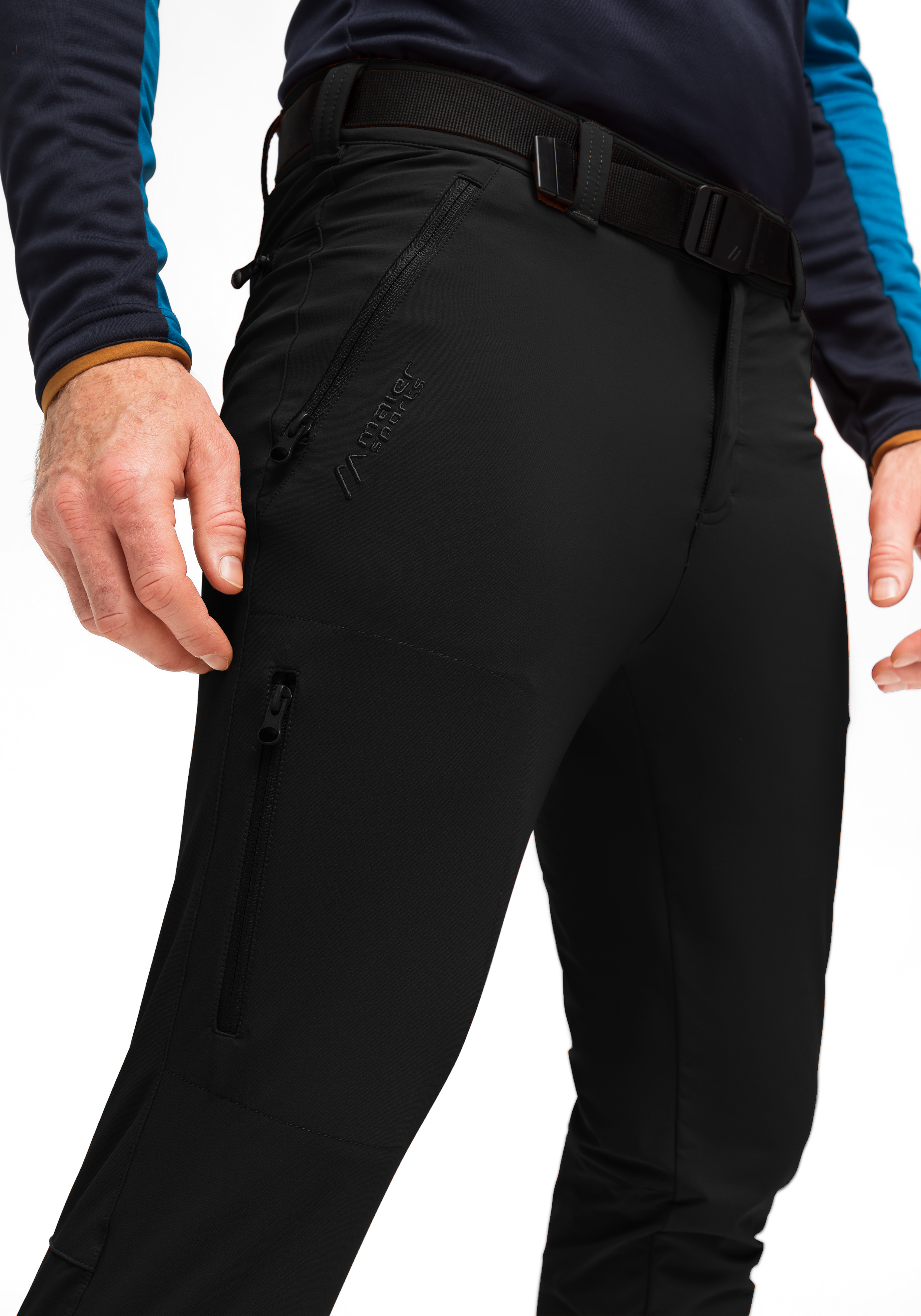 Naturno slim Hosen, Erwachsener, Männlich, Mann, Person, softshell, schwarz, Reißverschluss-Tasche, Gürtel, Taktische-Hose