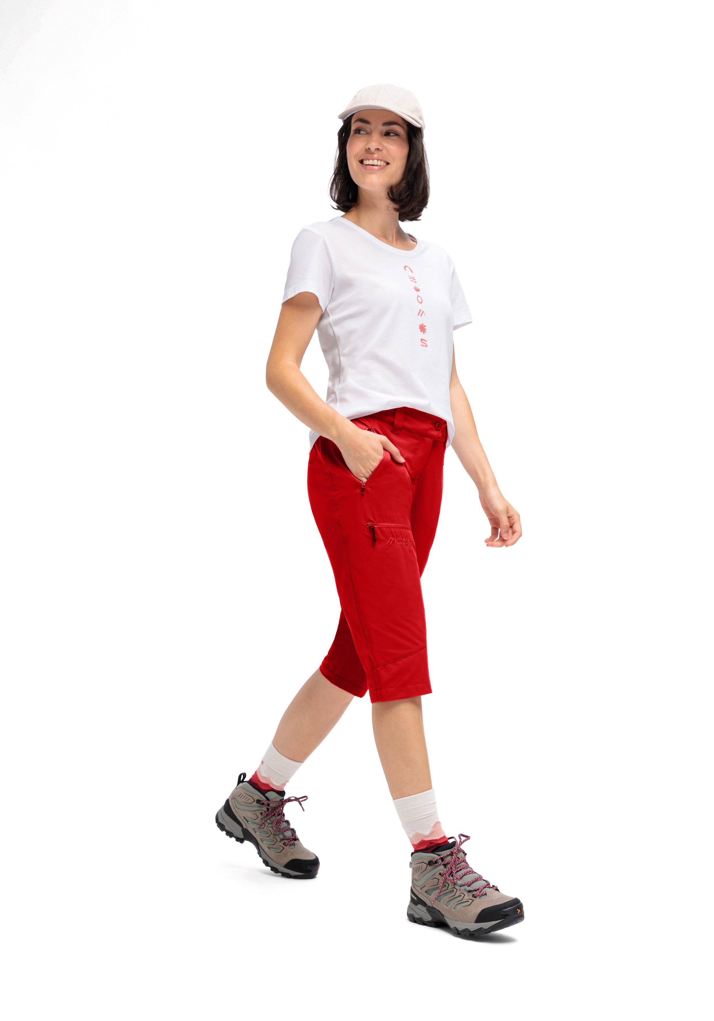 T-Shirt, Weiß, Kurzarm, Capri-Hose, Hut