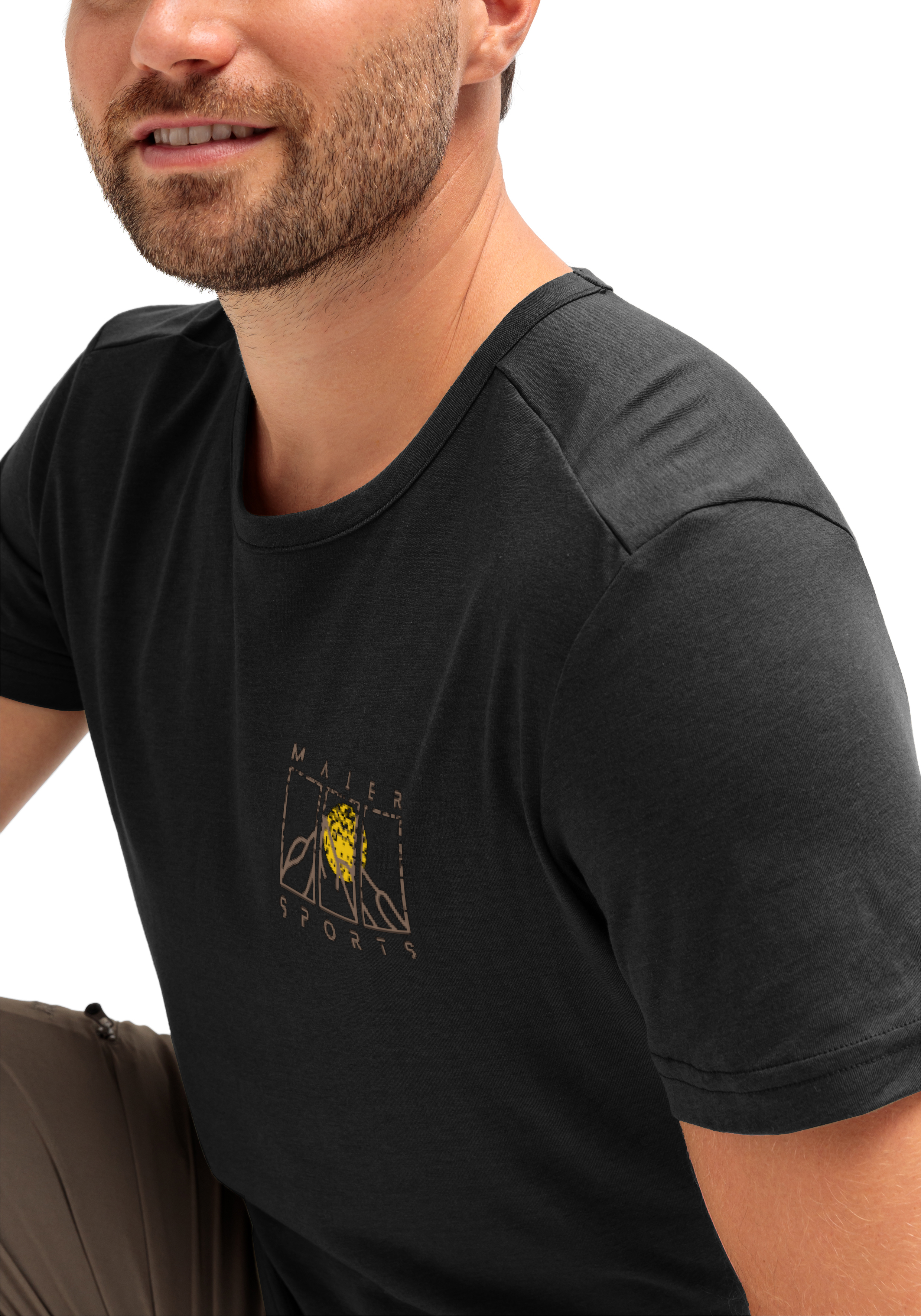 T-Shirt, Kurzarm, Schwarz, Grafik, Logo, Rückenpasse