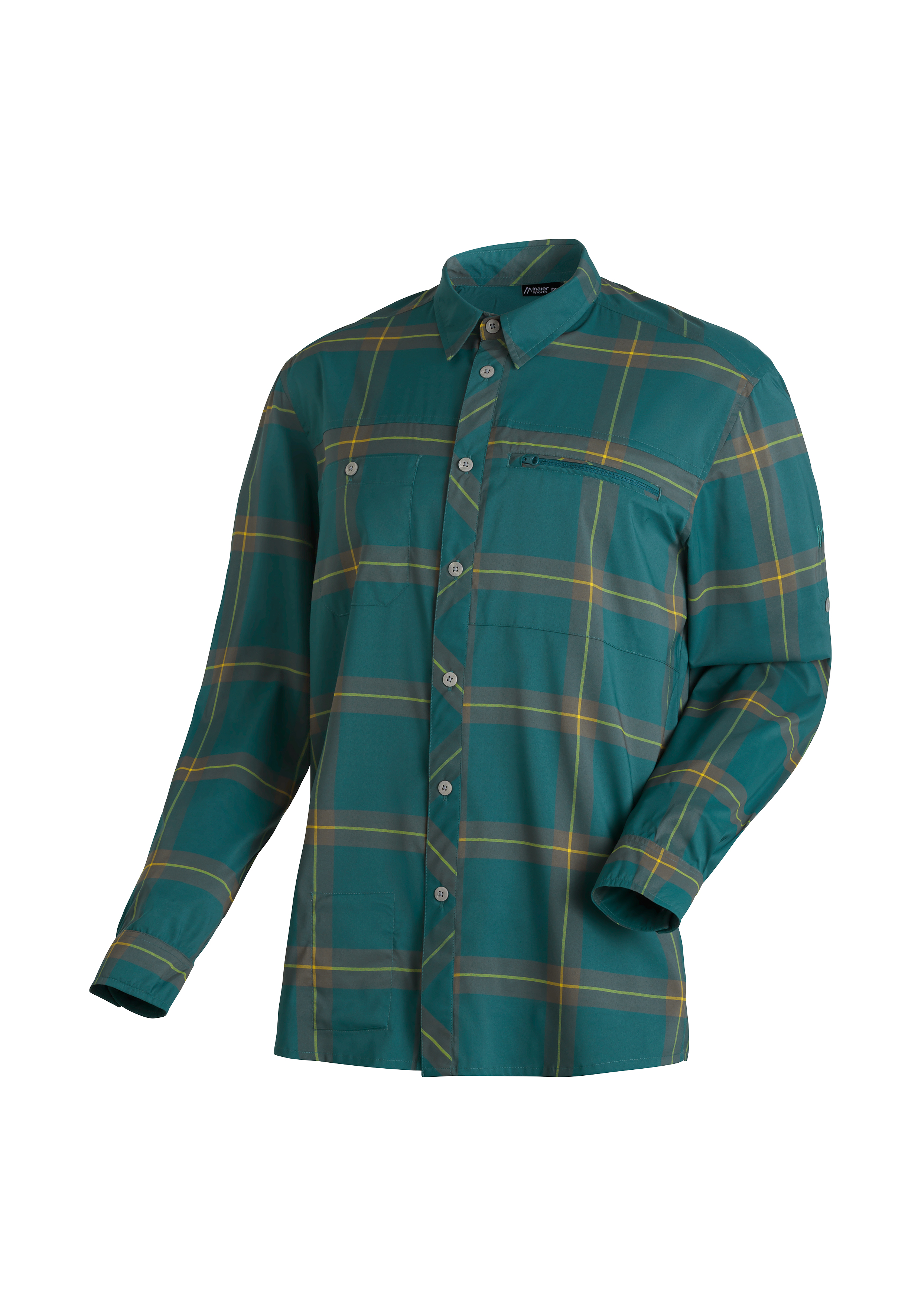 shirt, plaid, button-down, teal, long-sleeve