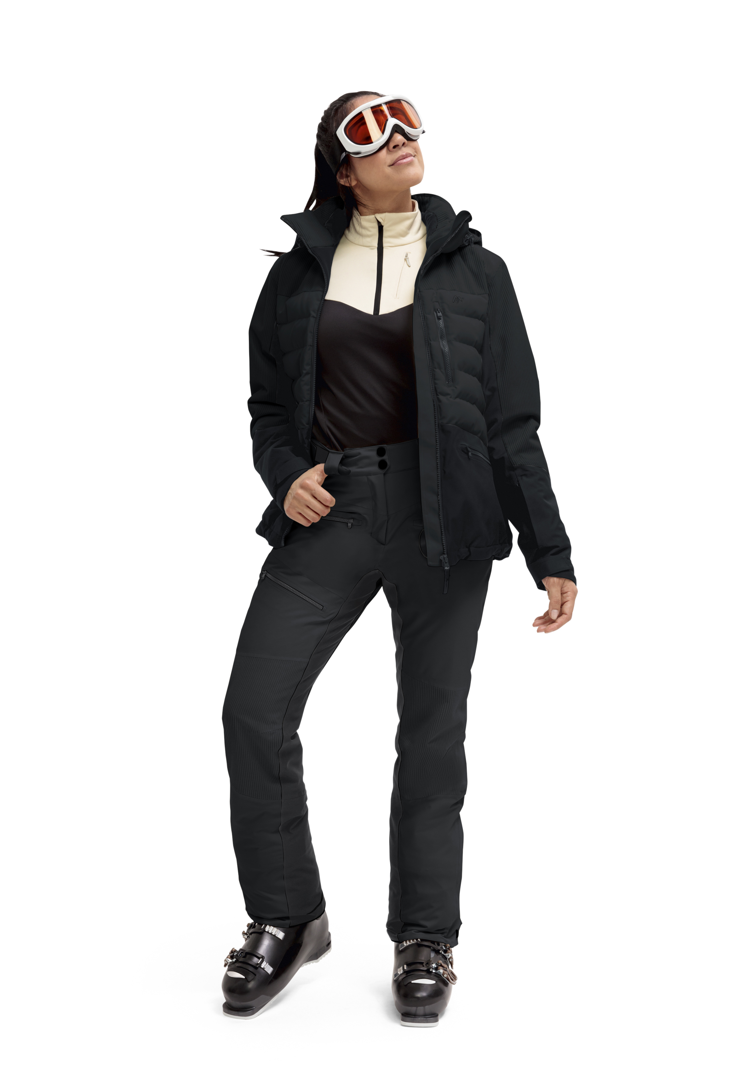 skijacke, snowboardjacke, pufferjacke, schwarz, ski-piste