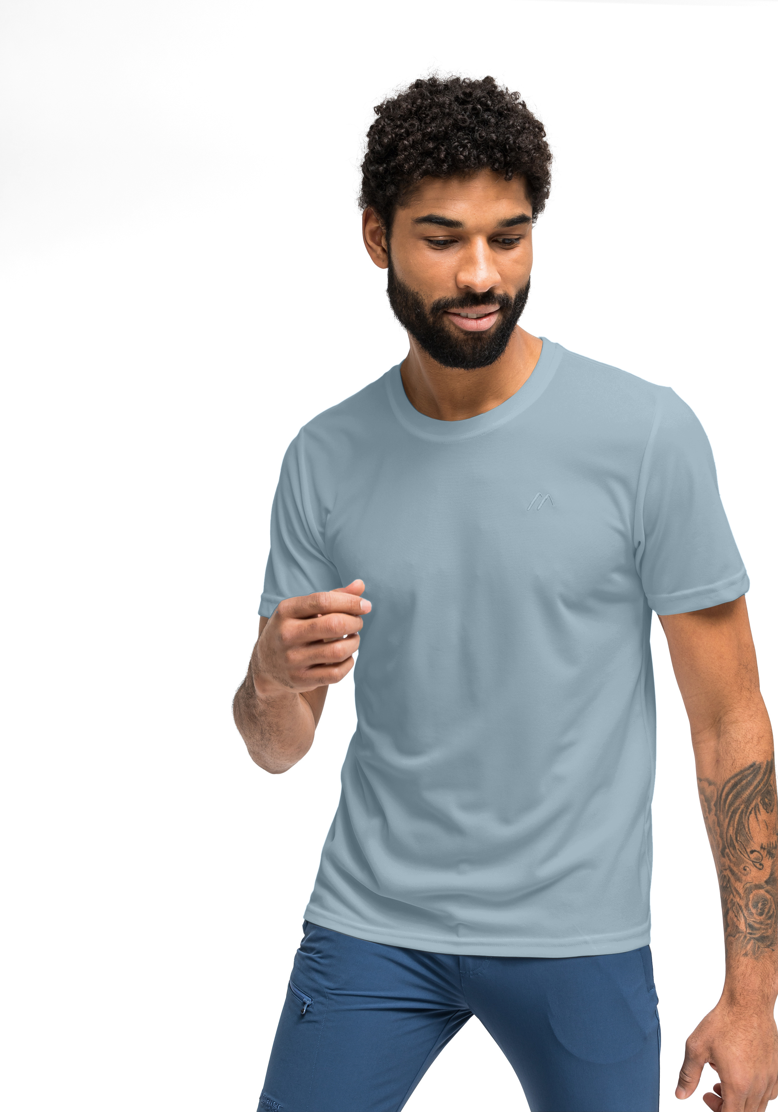 Walter t-shirt, rundhals, kurzarmig, uni, aqua-blue, T-Shirt, Kurzarm, Einfarbig, Hellblau, Rundhalsausschnitt, T‑shirt, Kurzarm, hellblau, Baumwolle, einfache Passform