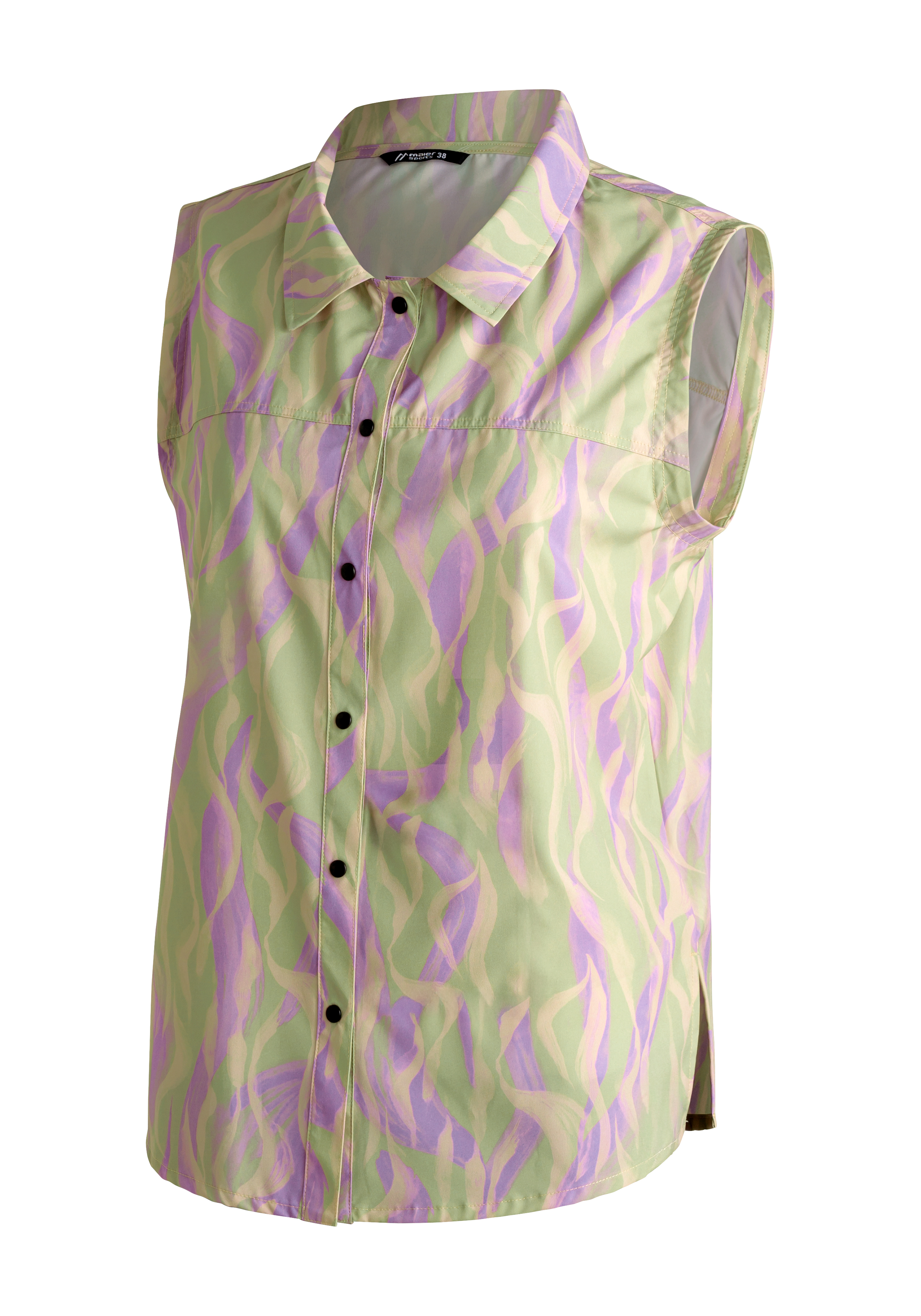 Belchen sleeveless W Weste, ohne Ärmel, Hemdstoff, Nudel Muster, Pastell, Lila-Grün, Knopfleiste