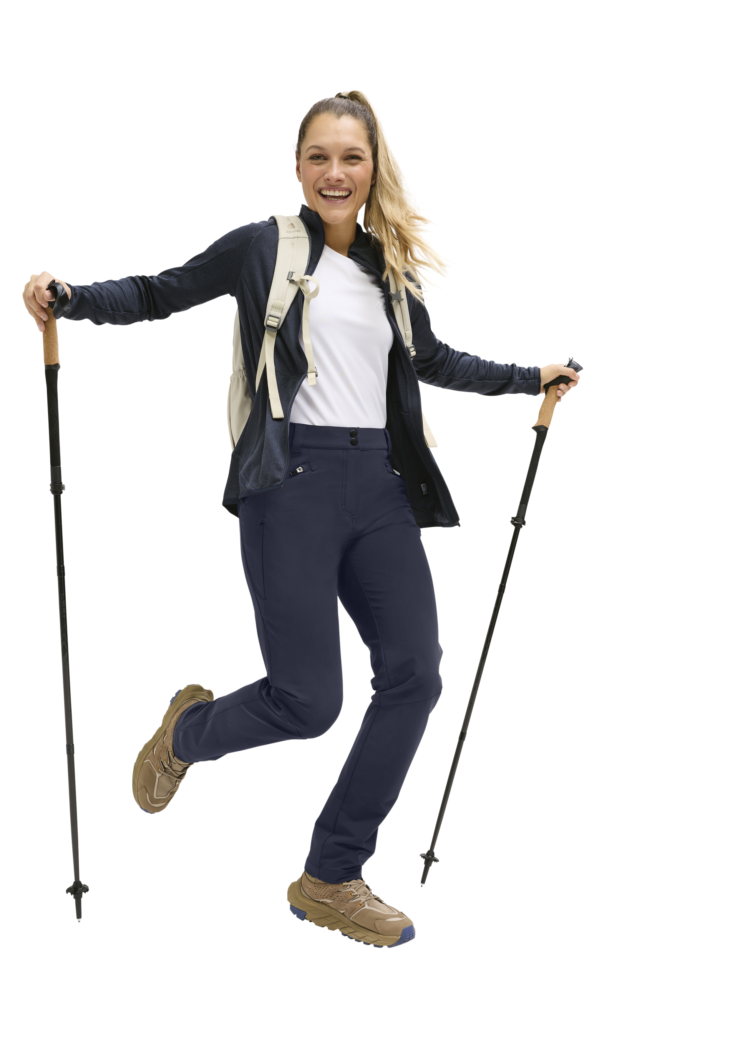 Hose, Wandern, Sportjacke, Rucksack, Stöcke