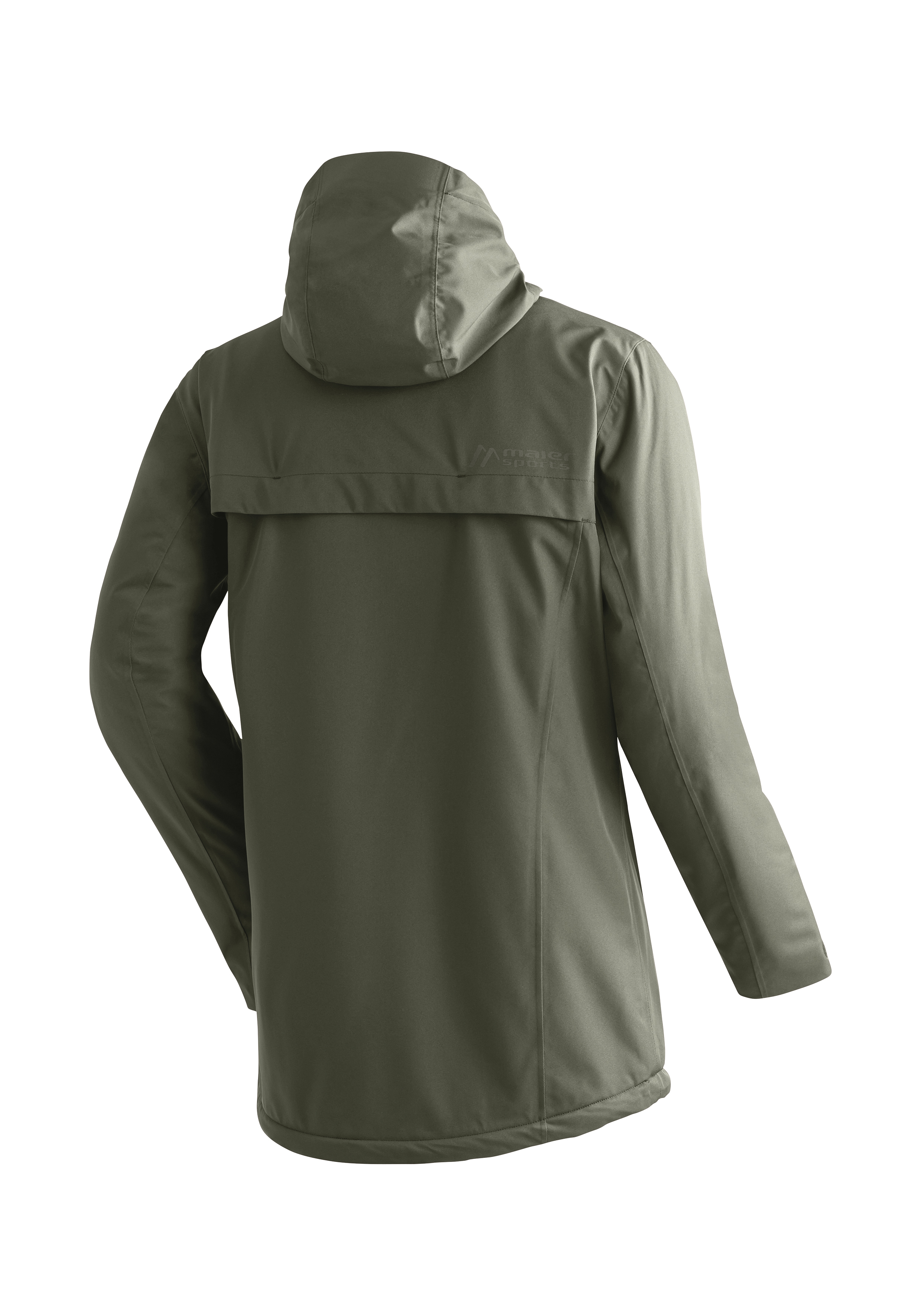 Hooded jacket, Olive green, Waterproof jacket, Back view, Long sleeves
