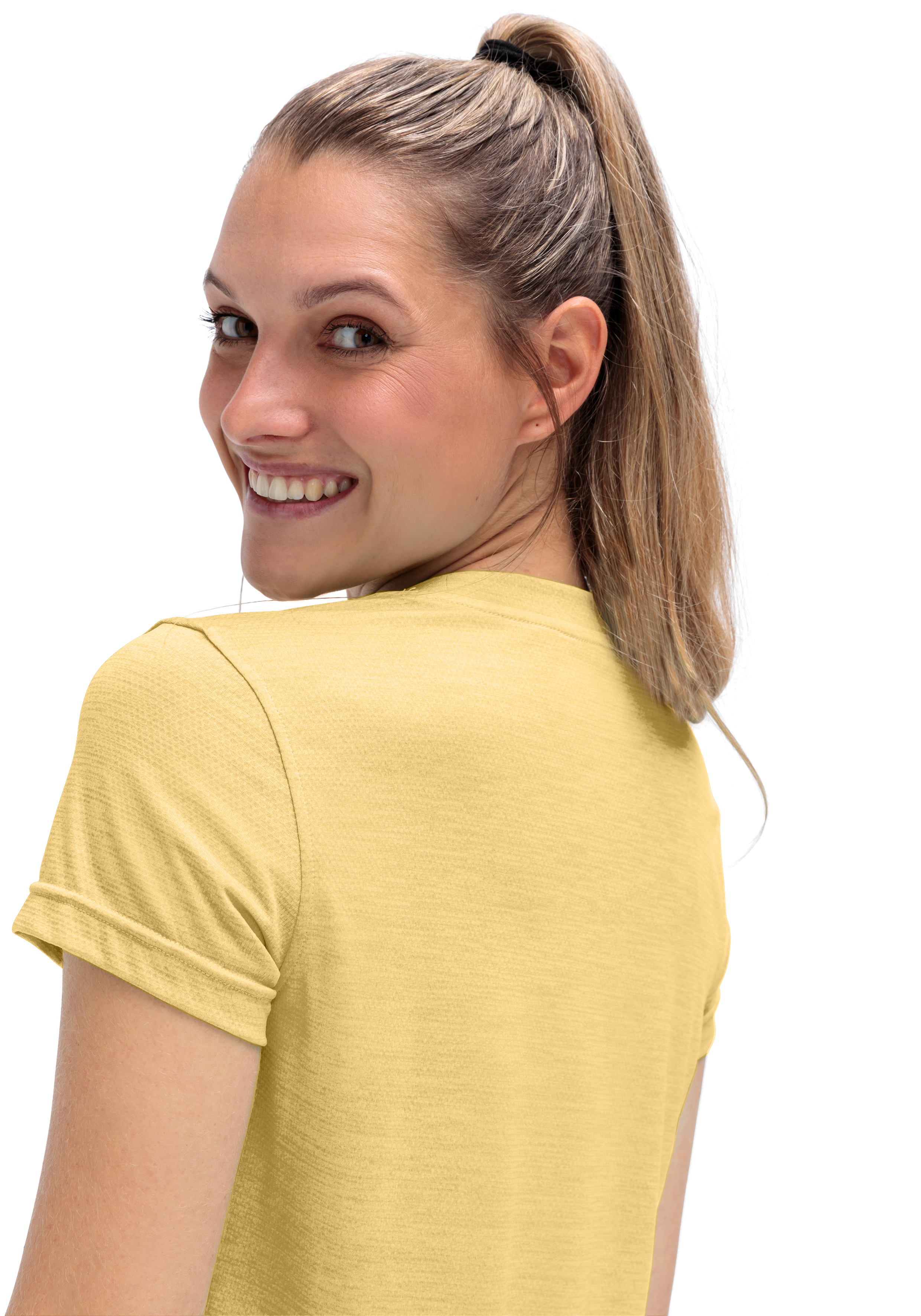 t-shirt, short-sleeve, gelb, rundhalsausschnitt, rückseite