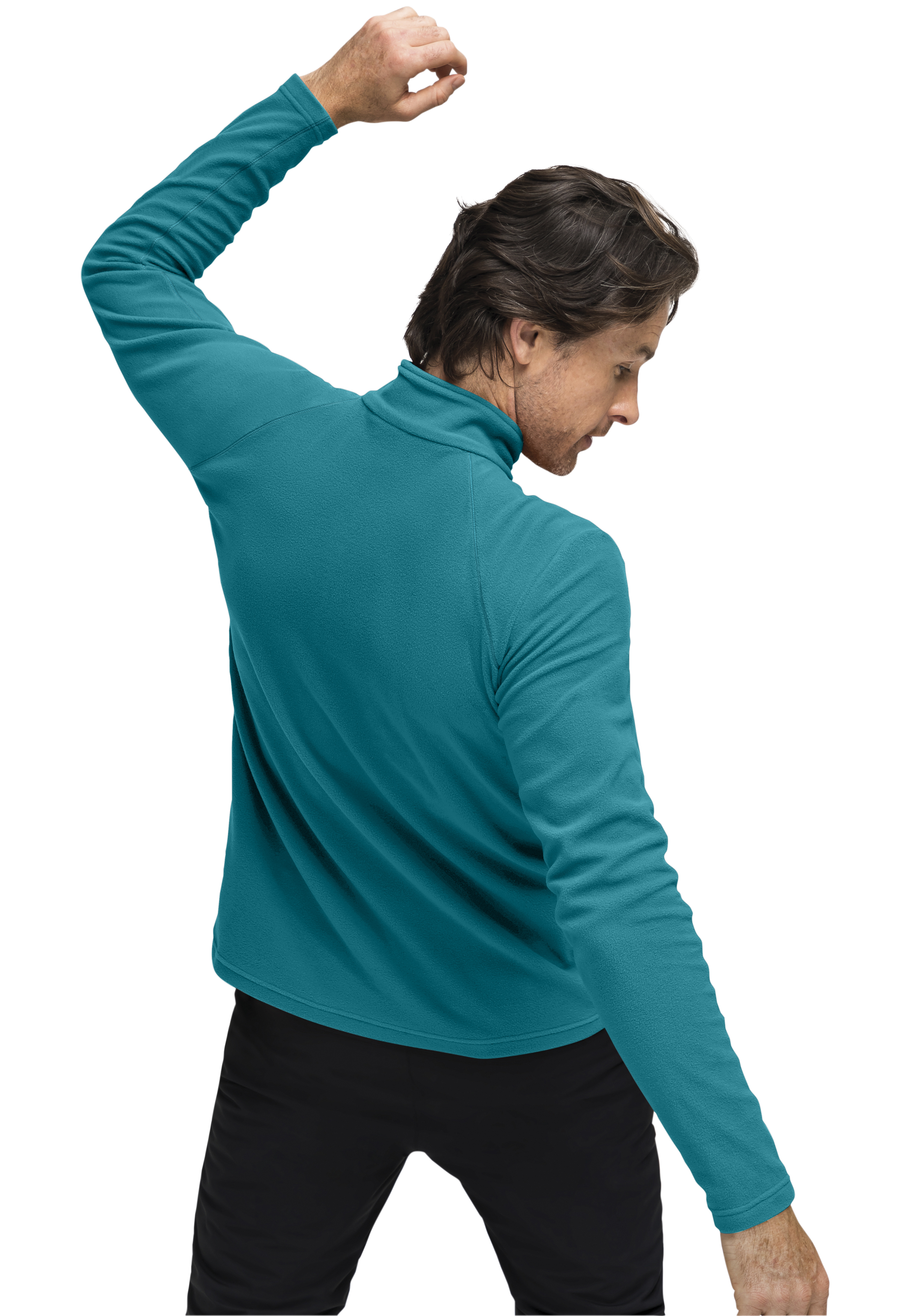 Dennis fleece, turquoise, langarm, hoher-kragen, sportlich