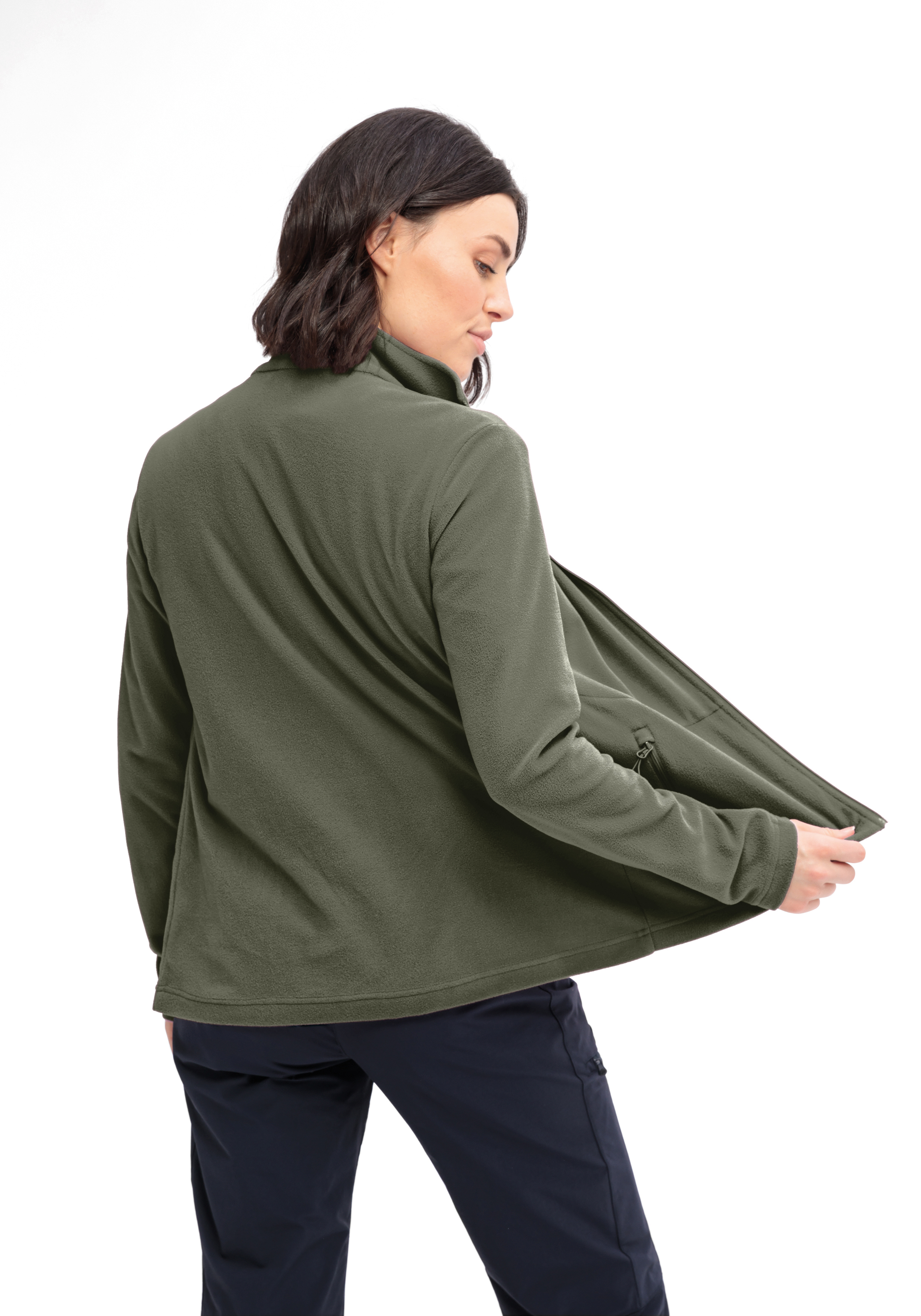 Fleece, Olive, Jacket, Long-sleeve, Zipper pocket