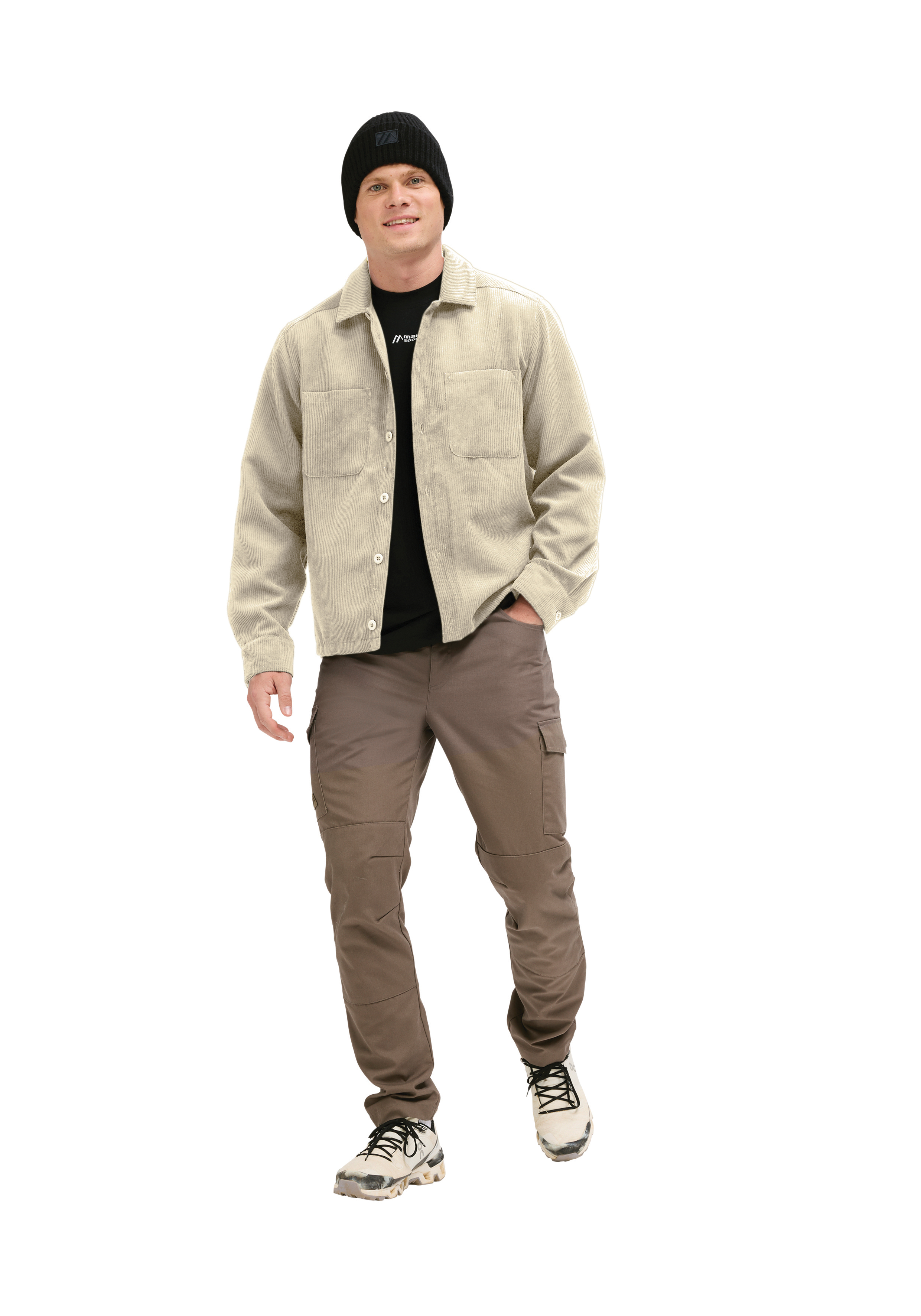 Wellcord M Beige Jacke, Corduroy Jacket, Overshirt, Schwarz beanie, Taschenhose, Beige Jacke, Corduroy Jacket, Overshirt, Beige Outerwear, Lässige Freizeitjacke