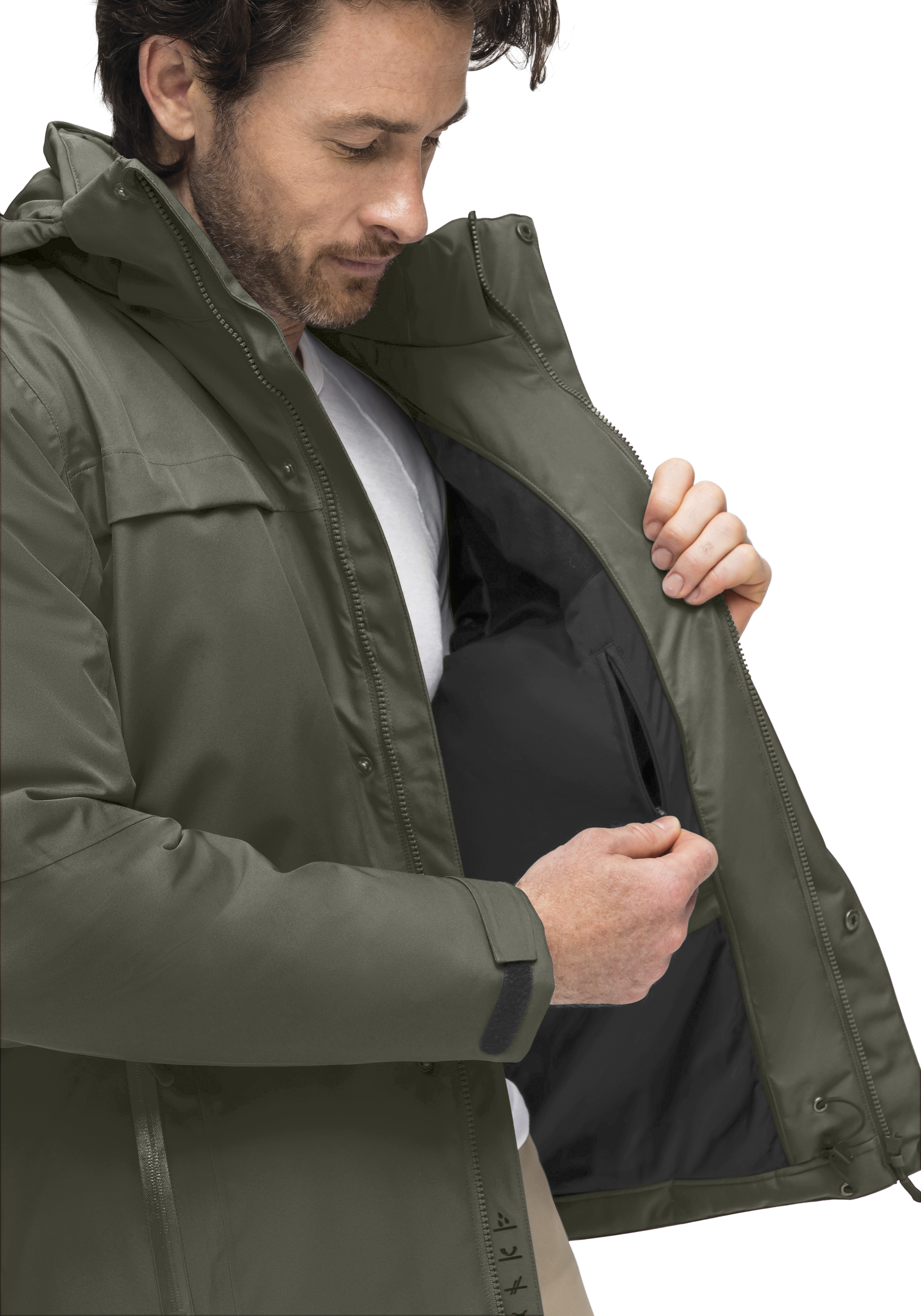 Herrenjacke, Parka, Militärgrün, Reißverschluss, Futter schwarz