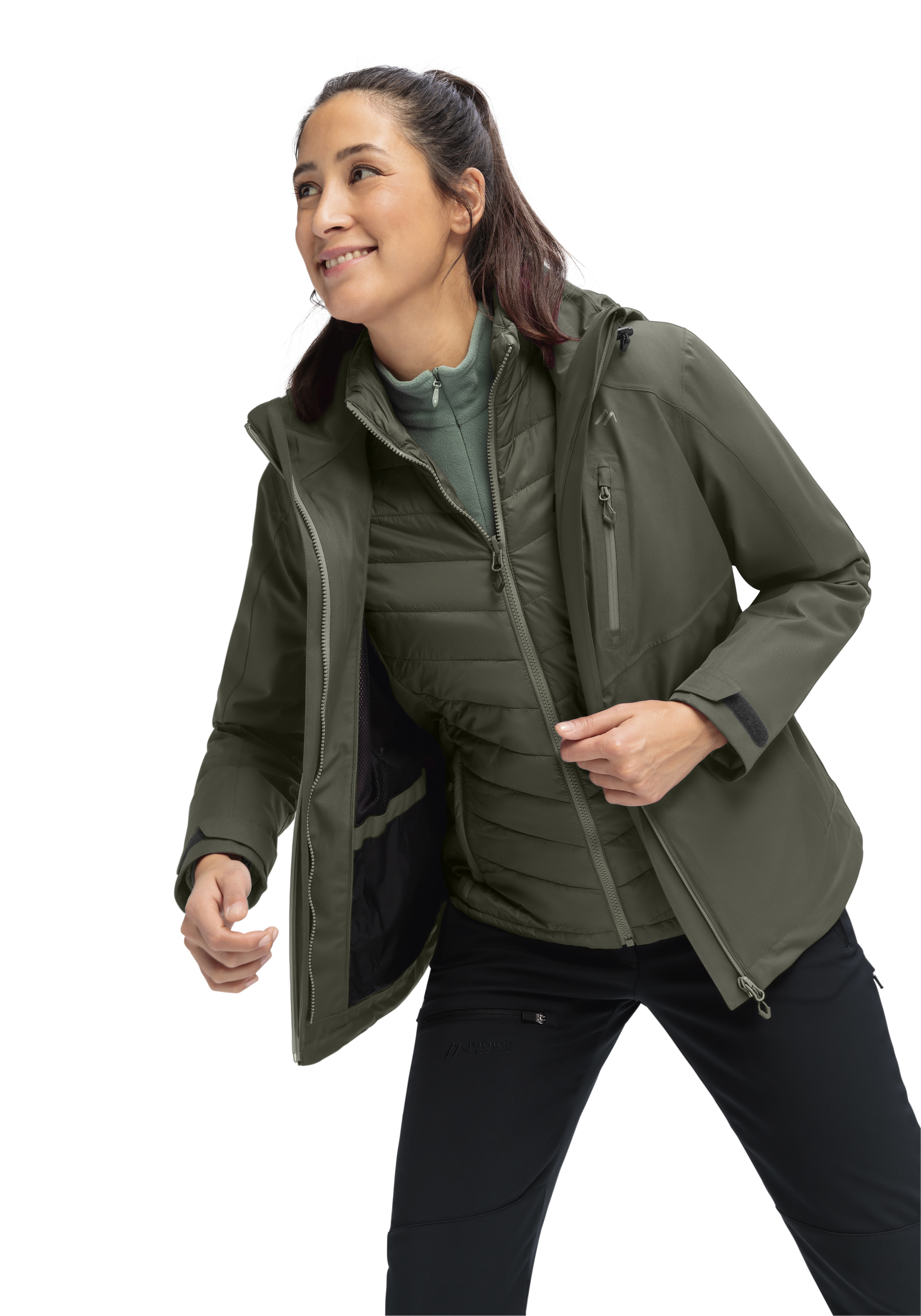 Lisbon 3in1 Ursprünglich Deutsch: Härtejacke, Daunenfutter, Reißverschlusstaschen, Olivgrün, Outdoor-Bekleidung