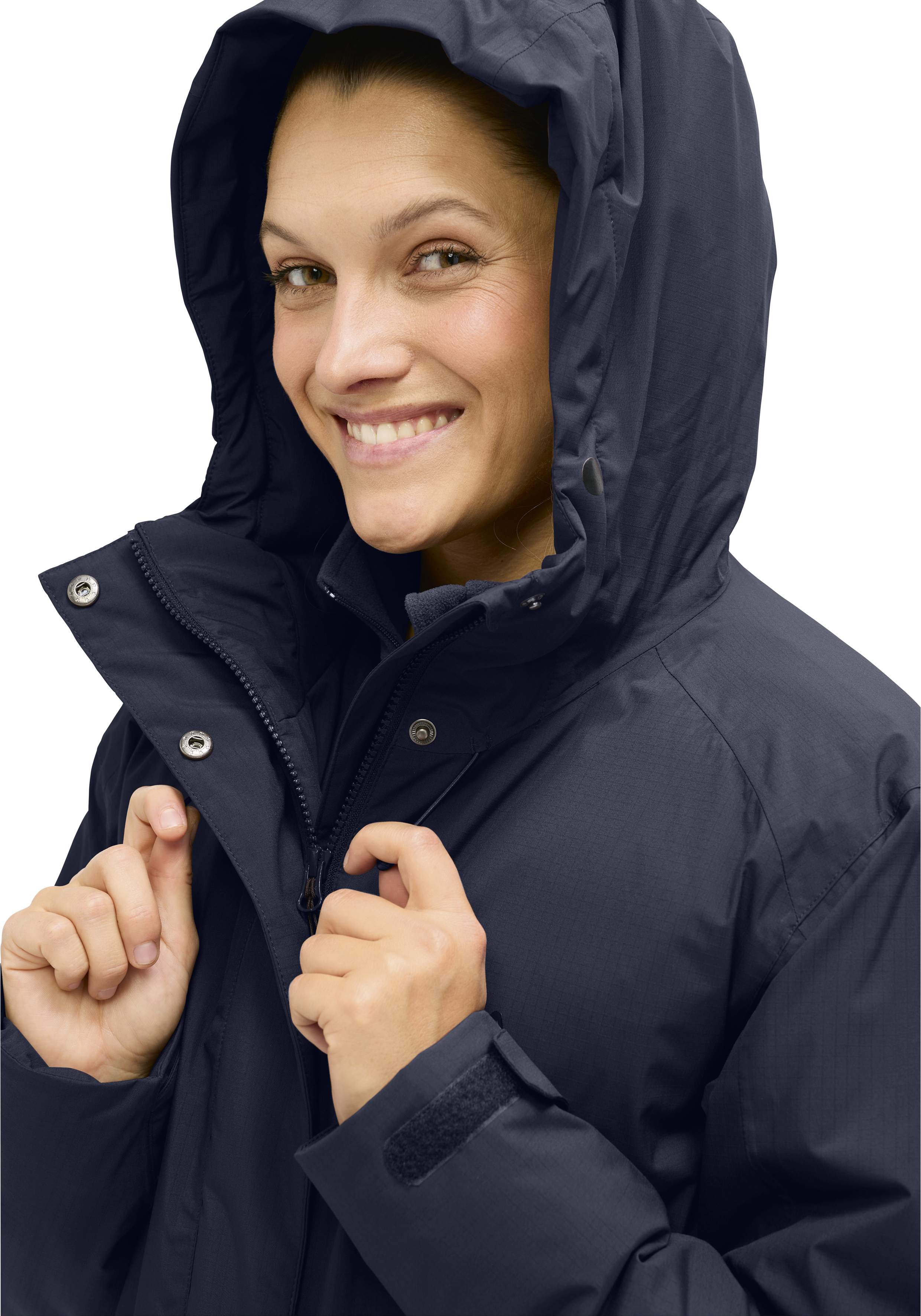 Regenjacke, Nähte, Kapuze, Reißverschluss, Knöpfe