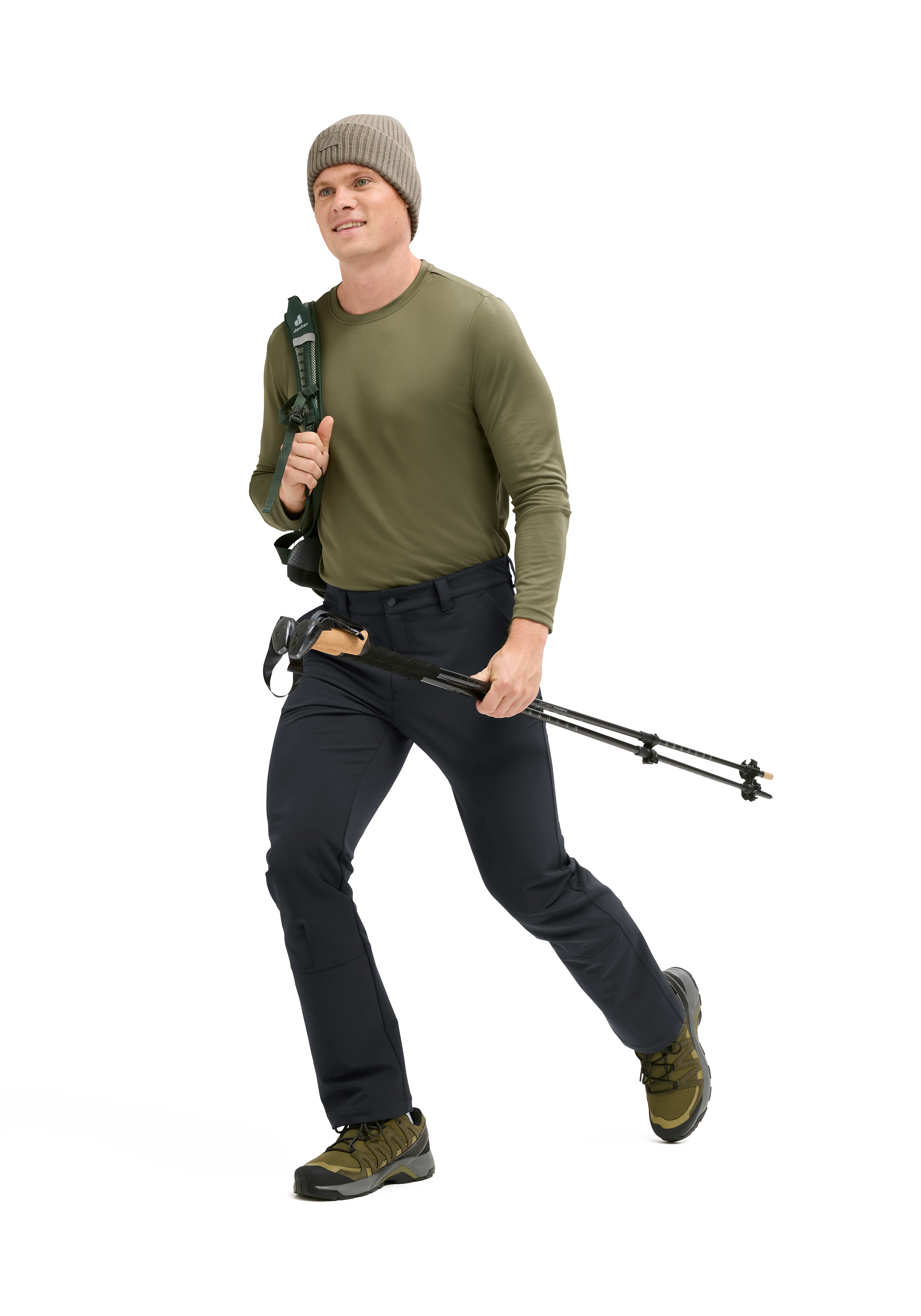 Essential Flex M Wander-/Outdoor-Ausrüstung, Trekkinghose, Beanie, Trekkingstöcke, Outdoor-Set